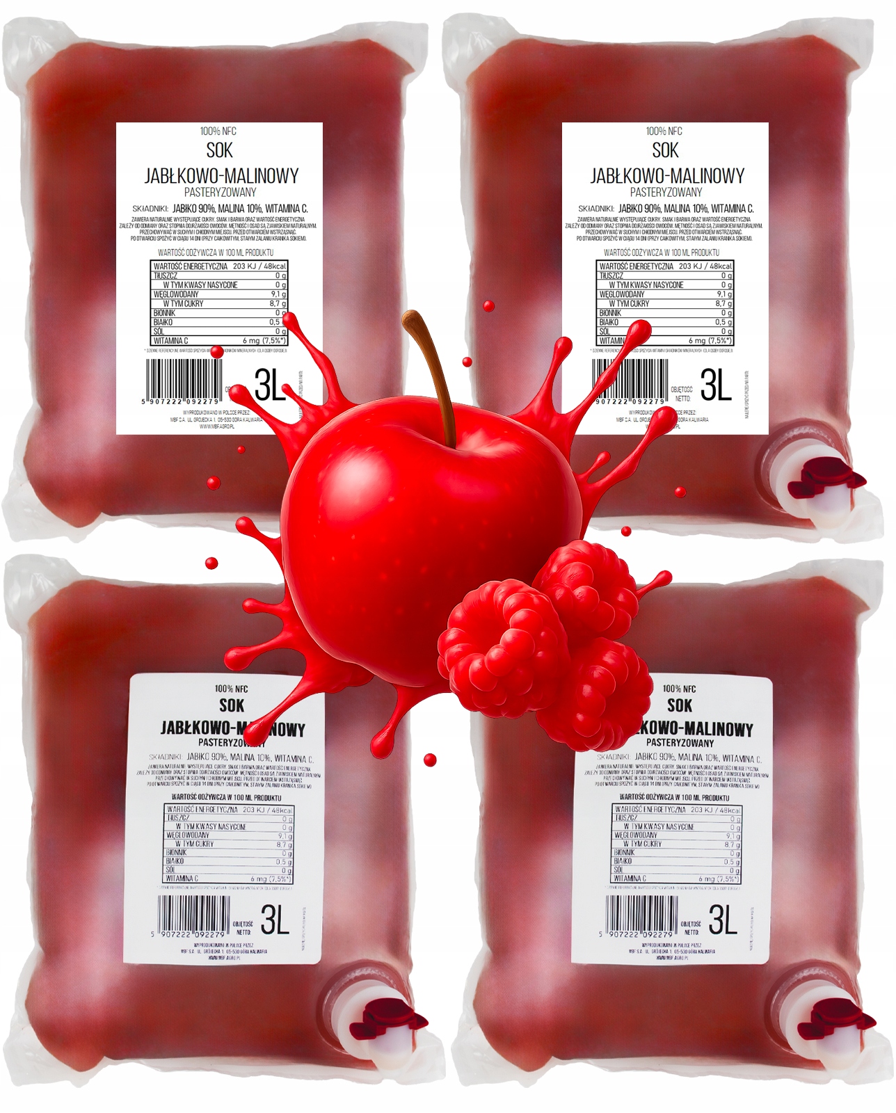 Jablečno-malinový Džus Nfc Pure Press Jablko 90% Malina 10% 4 x 3L