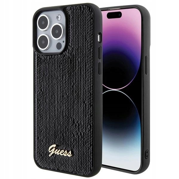 Etui Guess Sequin Script Metal na iPhone 15 Pro Max czarne
