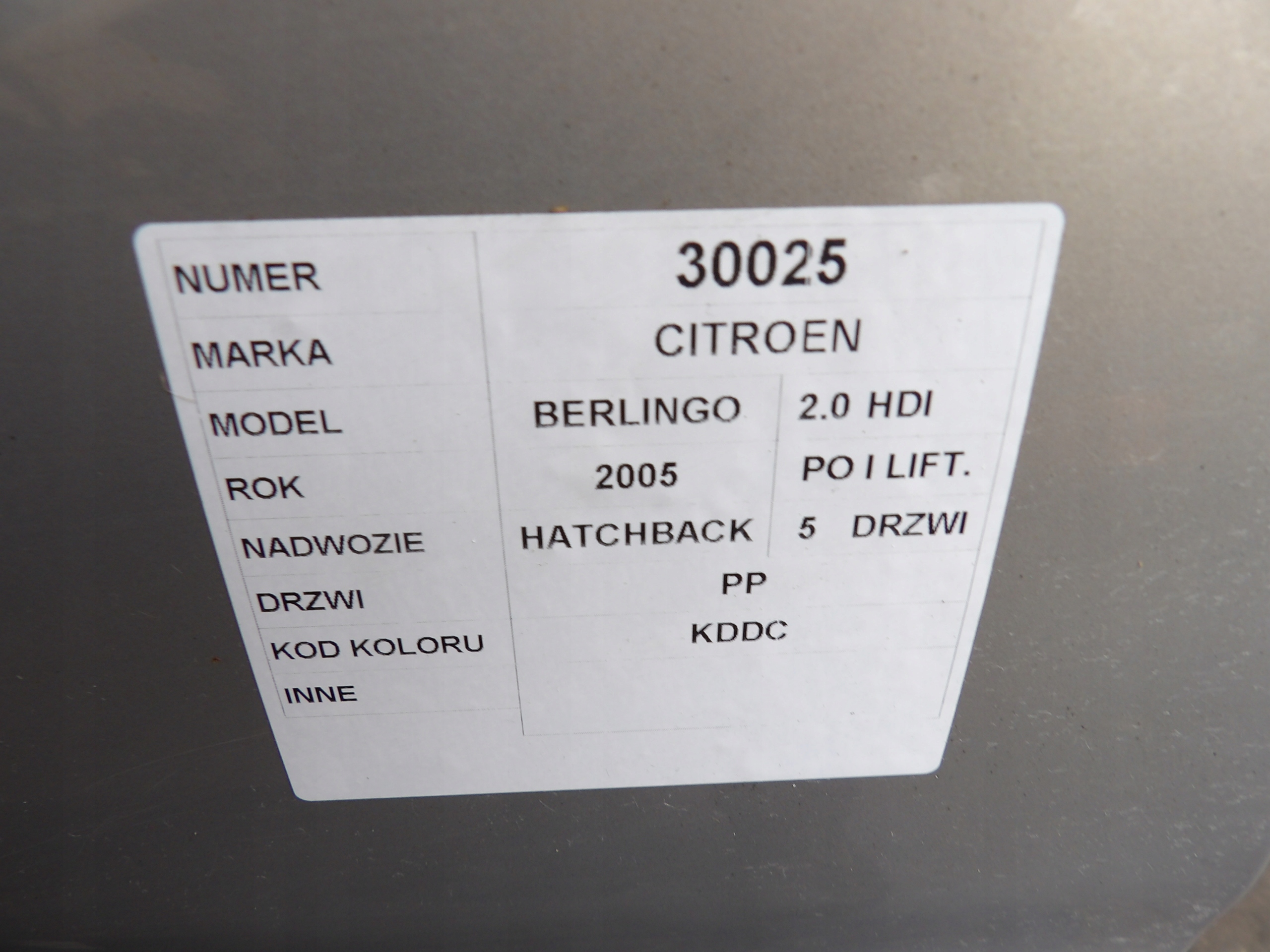 Citroen Berlingo and door front right lak. KDDC