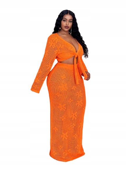 Shein Dámský Oranžový Komplet S Vázáním Plus Size 50 1HA