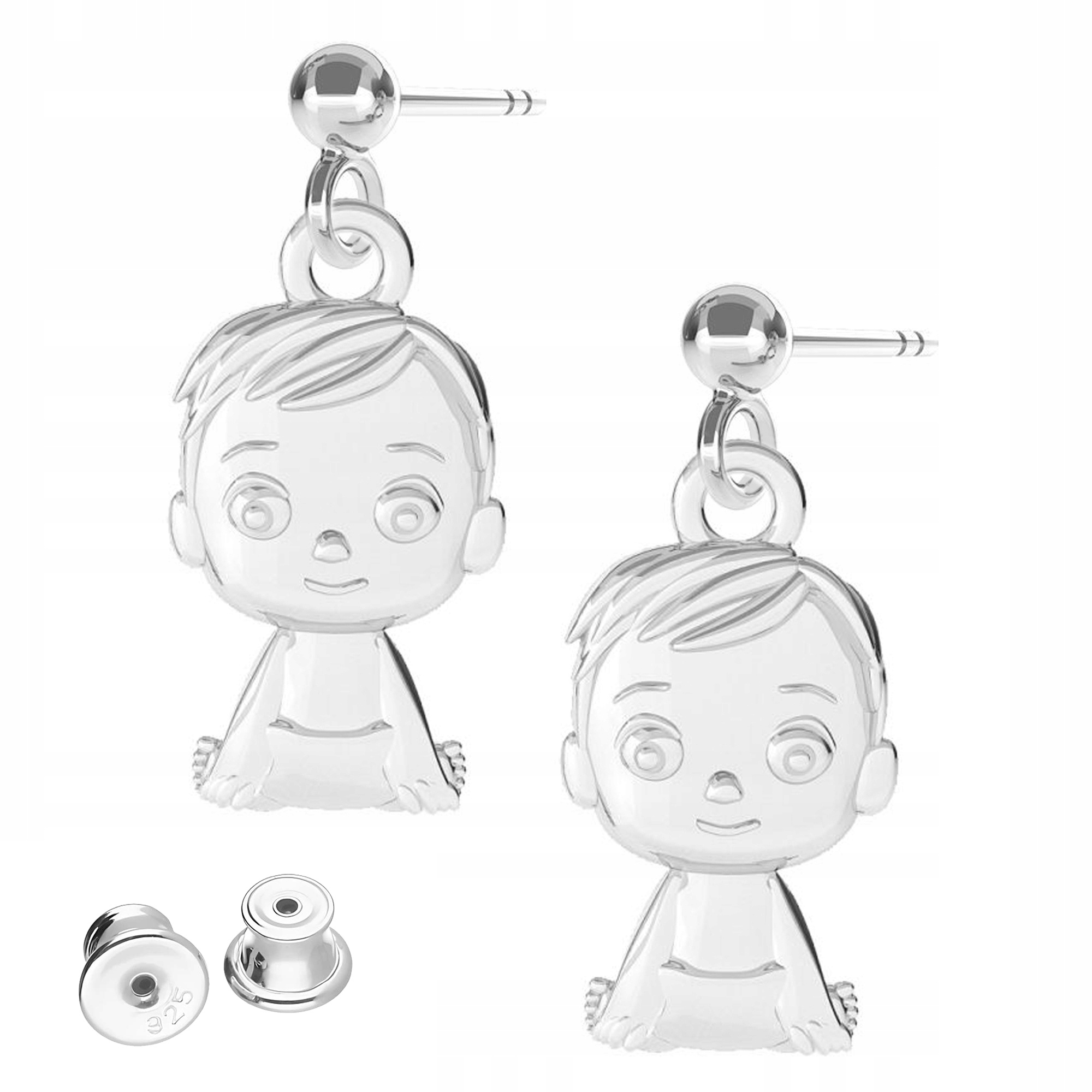 Stříbrné Náušnice Plechy s chlapci Rodina Family Chlapec Stříbro 925