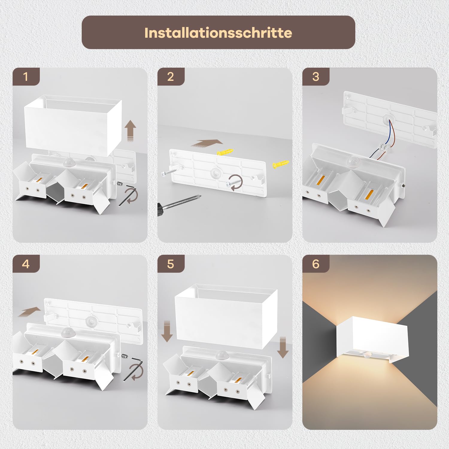 VATATO 24W Lampa Zewnętrzna LED Czujnik Ruchu IP65 3000K Biała 2 Sztuki — miniatura 6