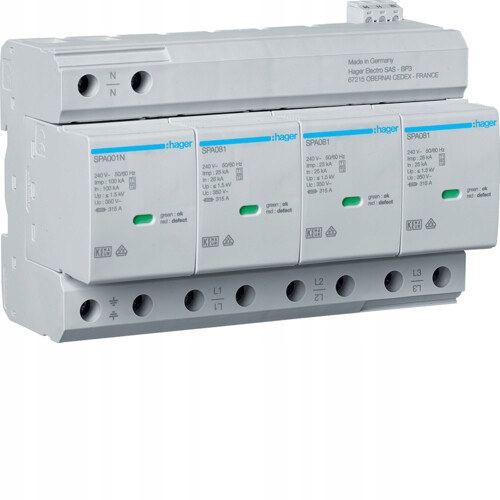 Ogranicznik Spd T1+T2 4P sieć Tn-s/tt Iimp=100kA Up1, 5kV styk