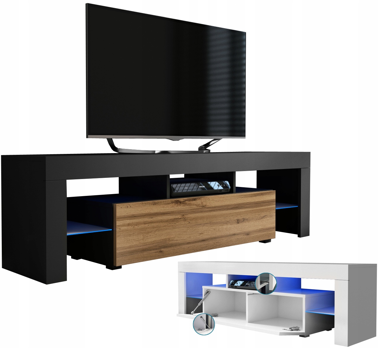 KOMODA Szafka RTV czarny mat + dąb wotan 160cm