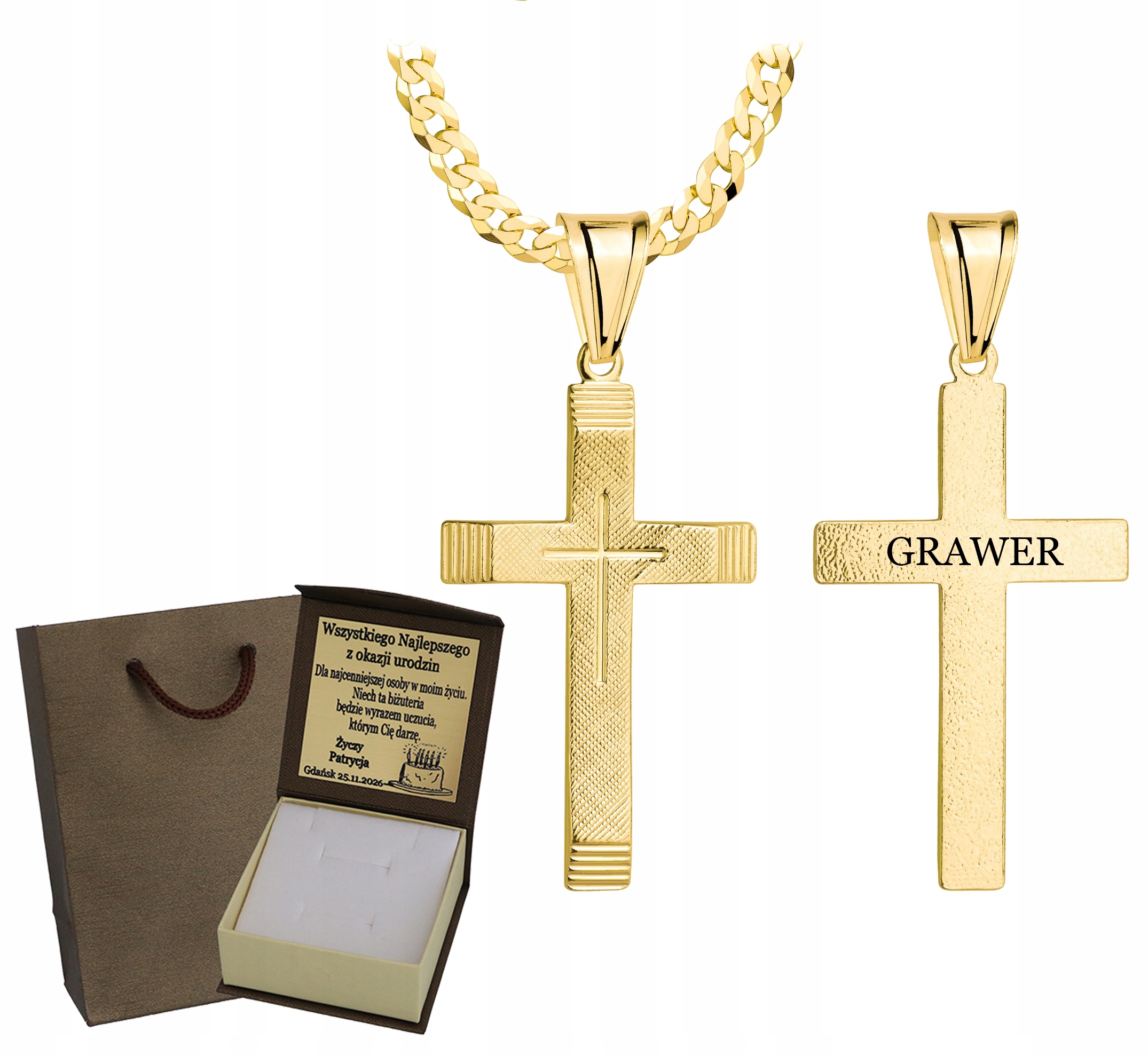Zlatý Plný Řetízek Pánský Pancr S Křížkem Ryzost 925 585 Gravírování Bonus