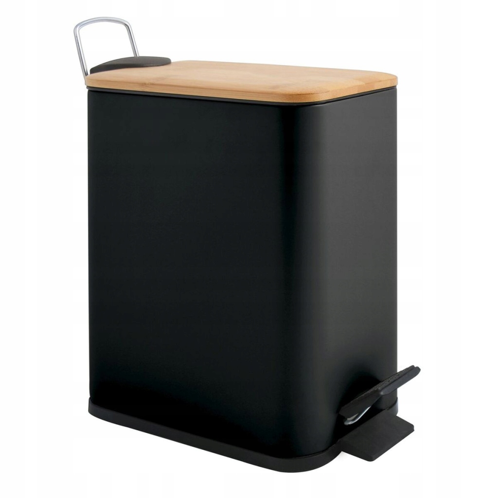 Levně Spirella pedálový odpadkový koš Erik matná černá ocel bambusové víko 5 L 10