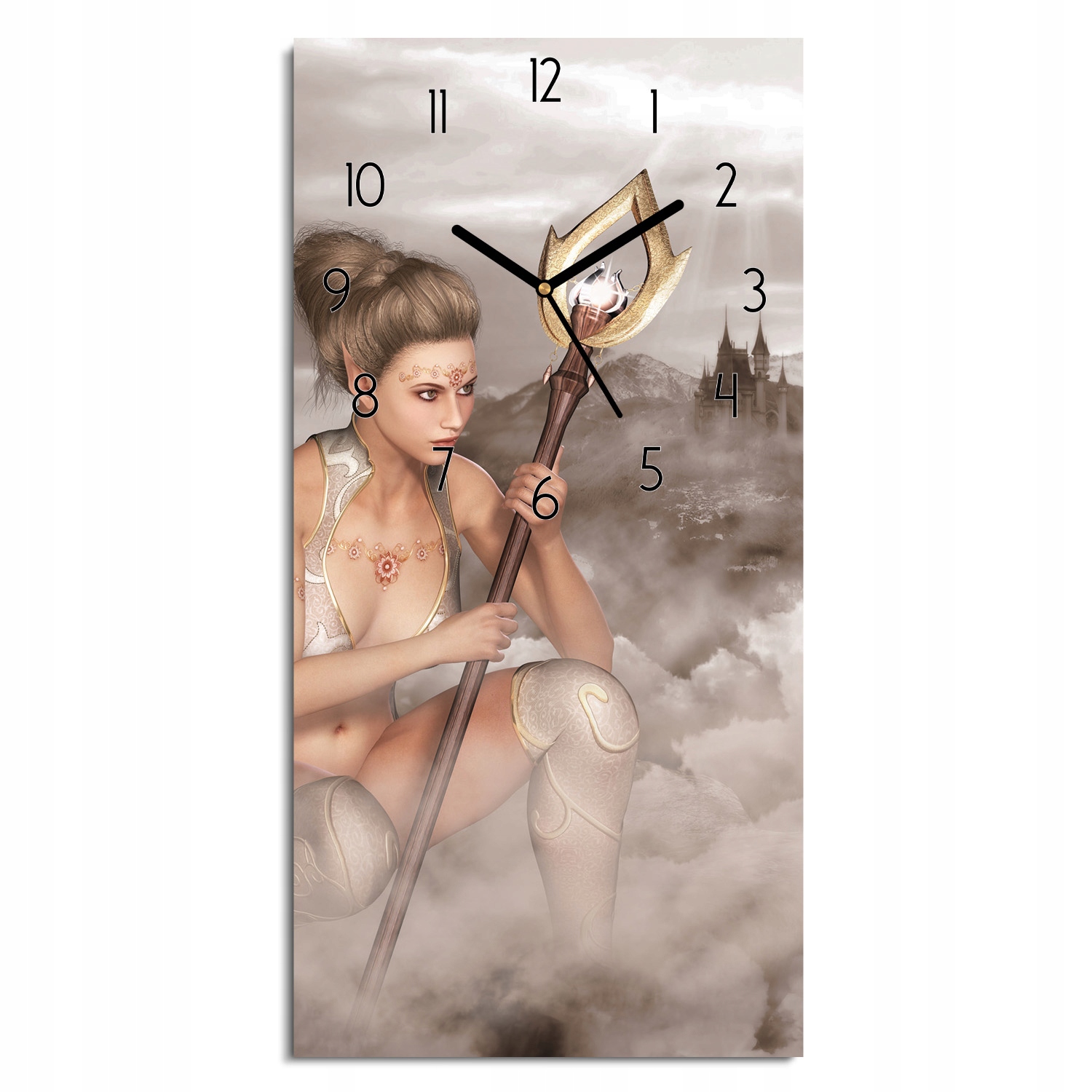 hodiny s 3D grafikou Elf mraky zámok 30x60 darček