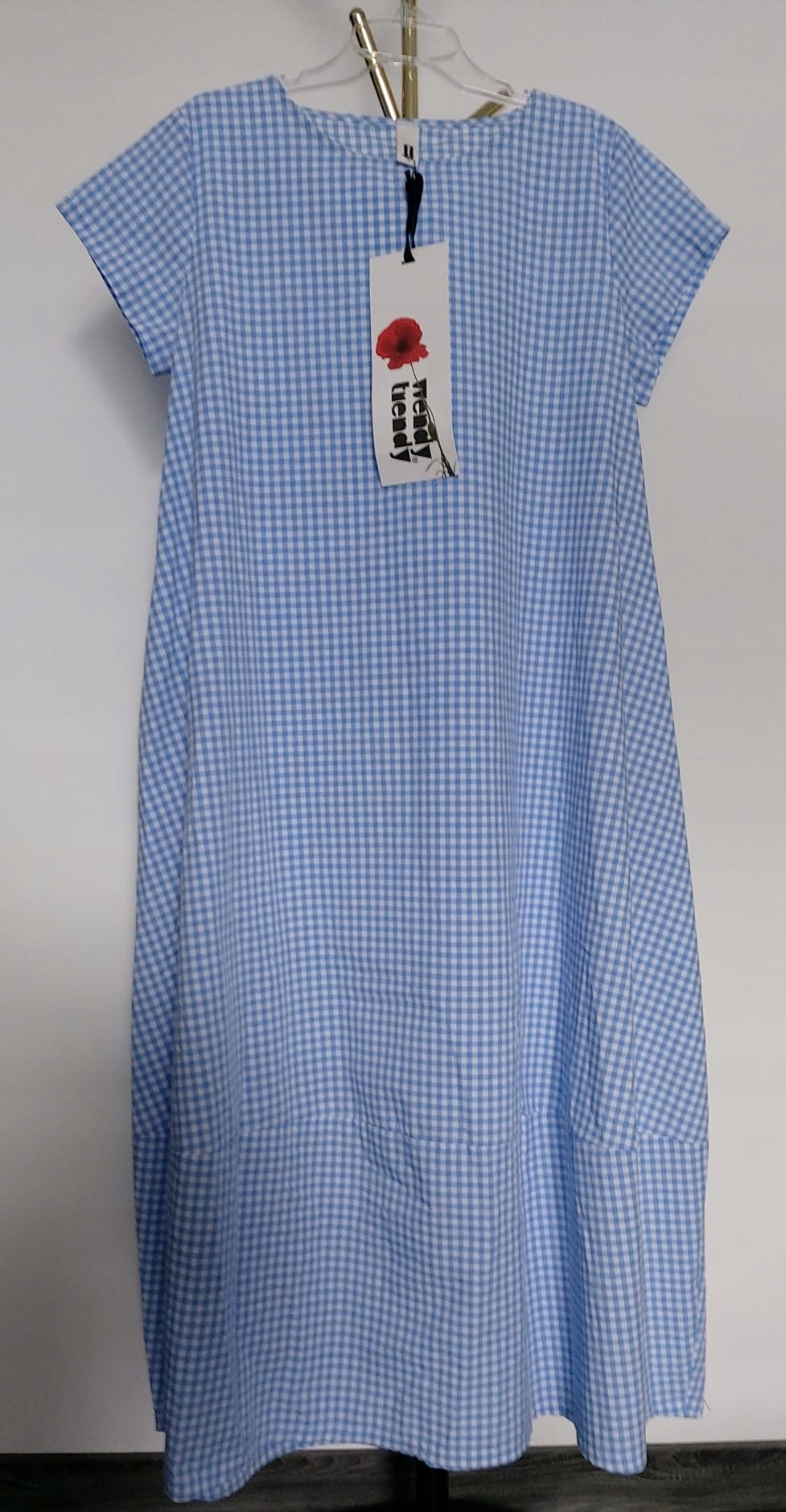 Wendy Trendy sukienka bombka kratka błękit 225108 Uni 44/46 bawełna Italia