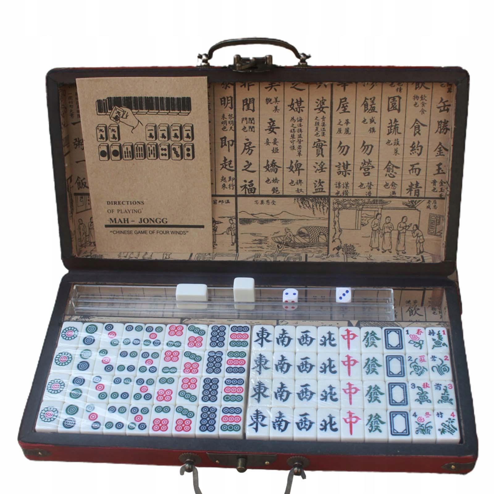 Chinese Mahjong Board Game with Carrying Case Activity Game Mahjong Tiles