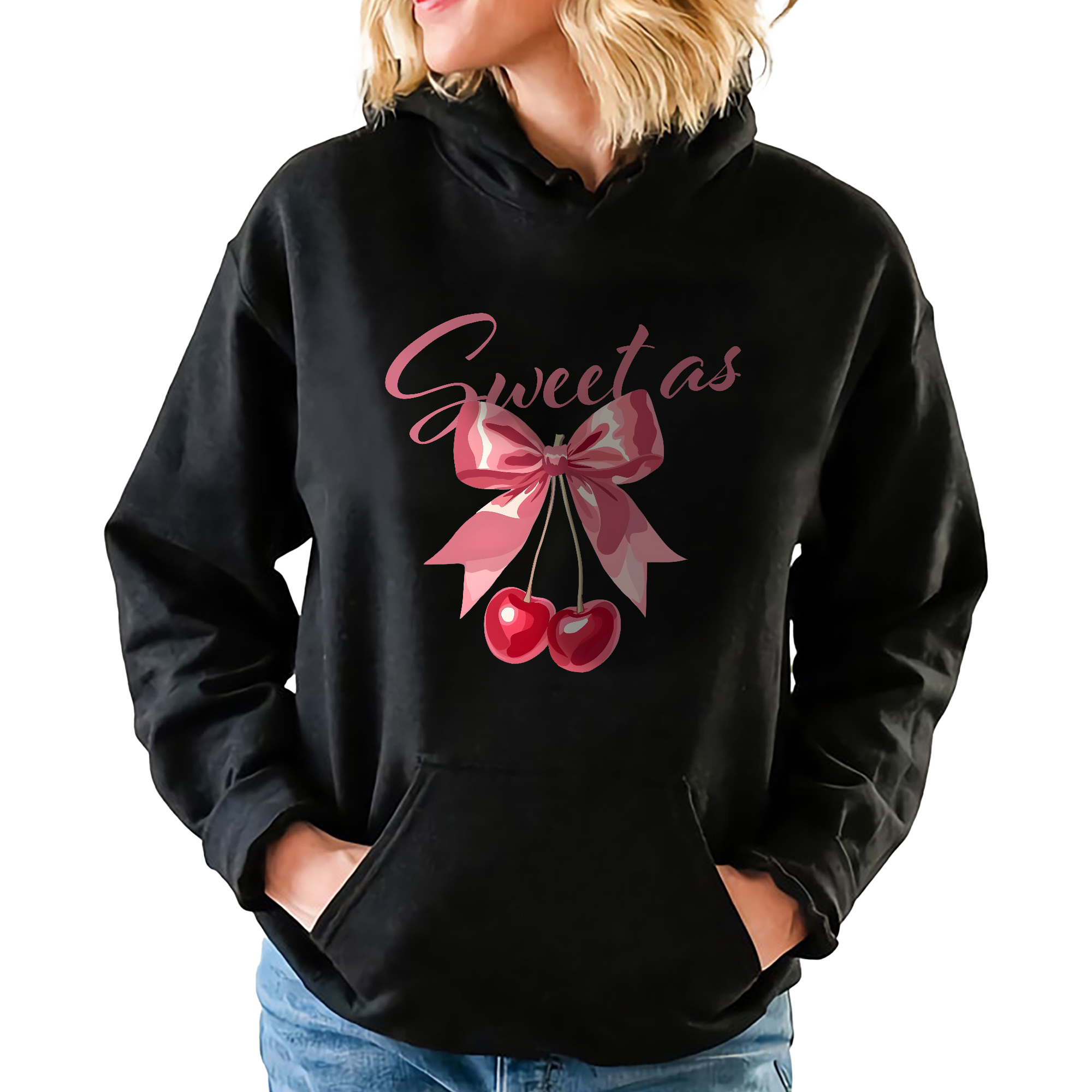 Černá mikina s kapucí Sweet As Cherry Zábavné Grafiky Vel XL