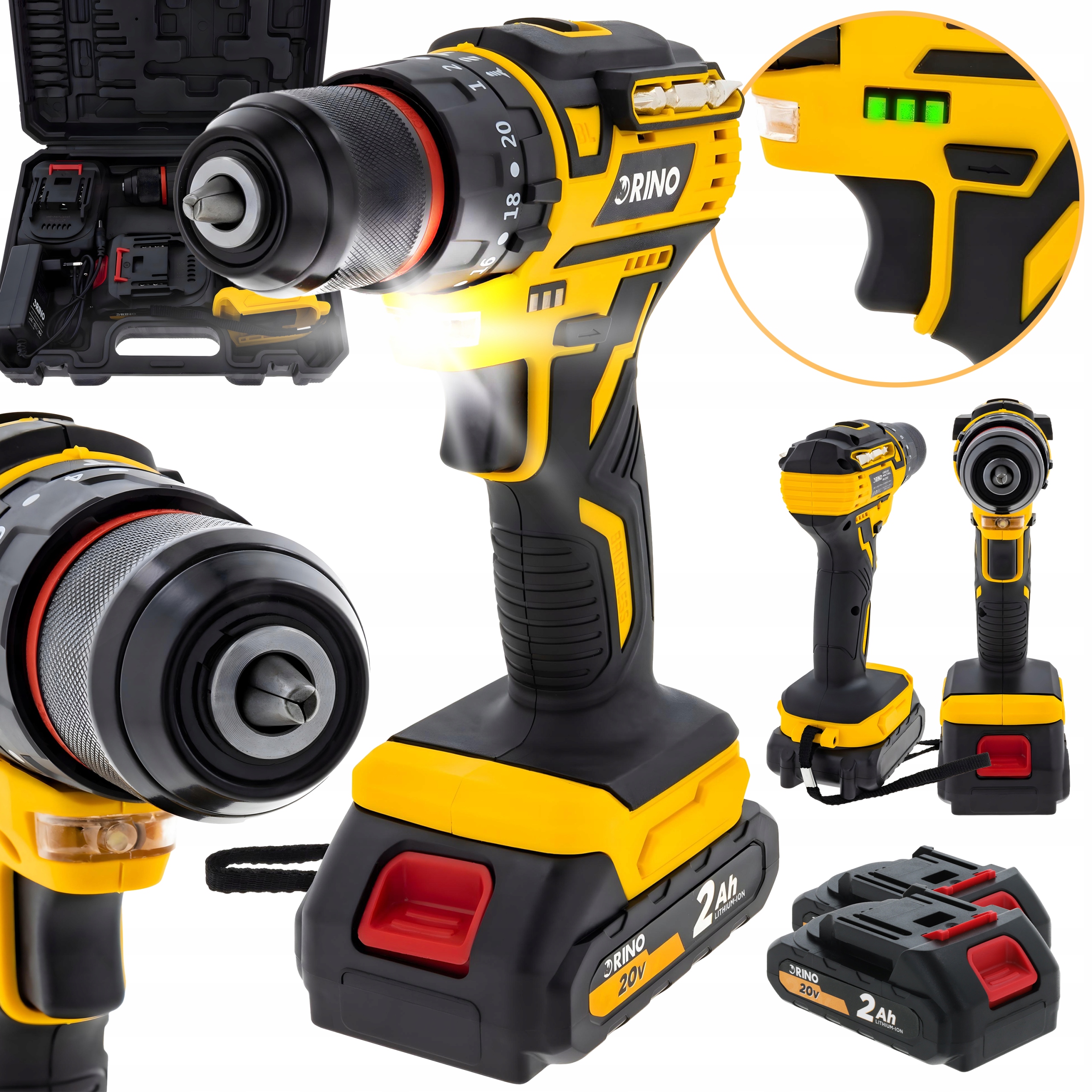 Wiertarko Wkrętarka Akumulatorowa Udarowa 20V Rino Zestaw Bezszczotkowa