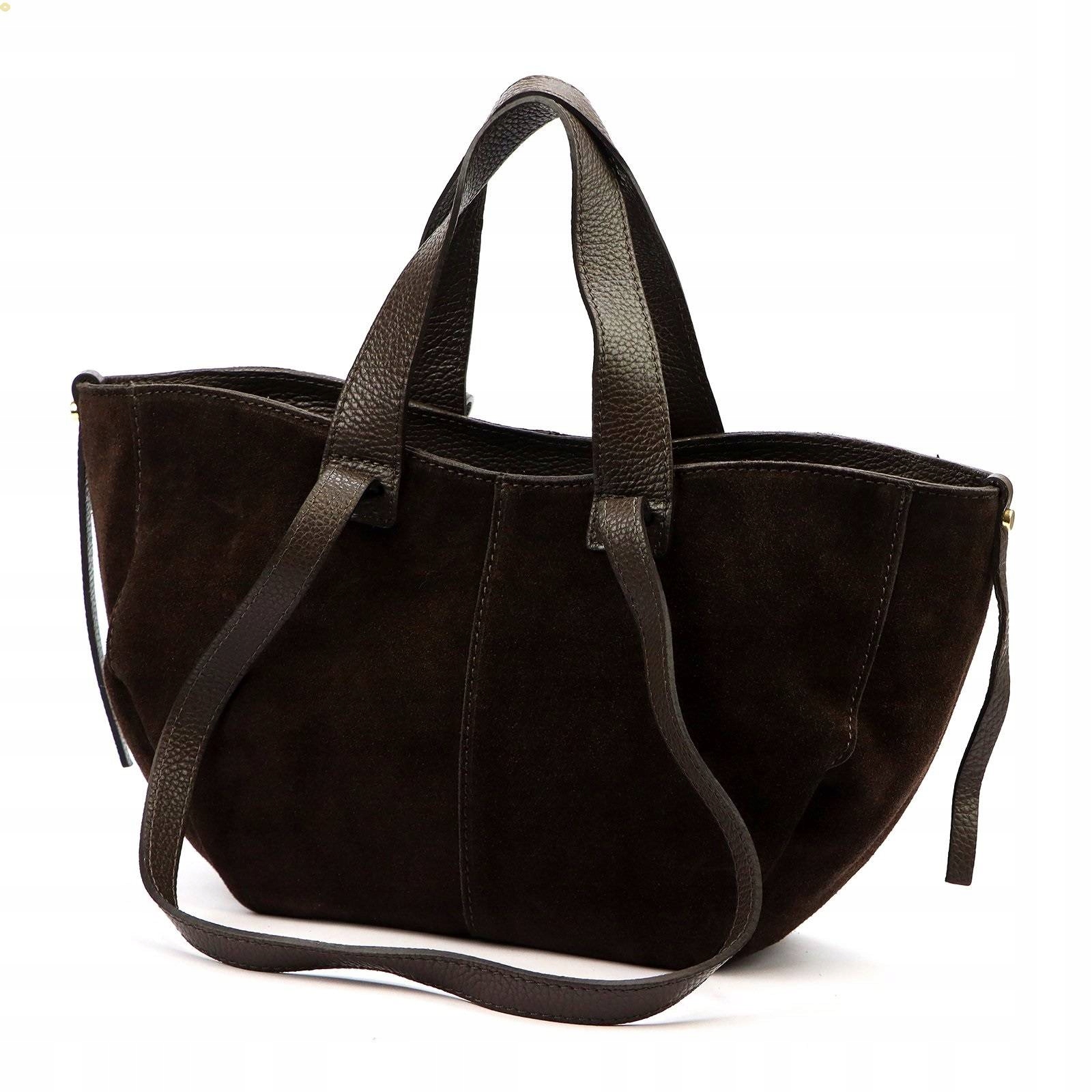 Dámská kožená kabelka z semišové kůže, hnědá, kabelka přes rameno, klasická kůže