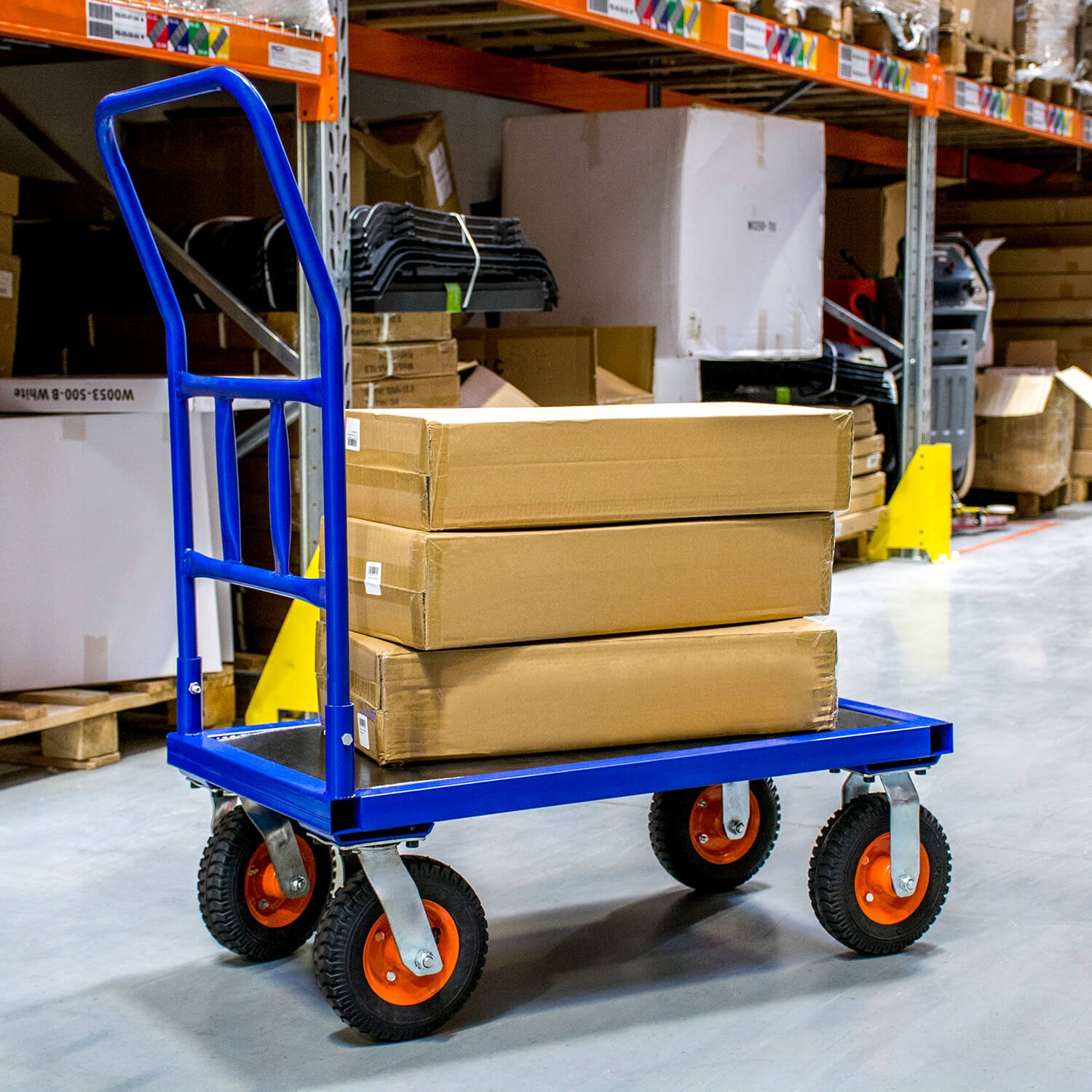 WÓZEK MAGAZYNOWY PLATFORMOWY towarowy 90x50 300KG Rodzaj platforma transportowa