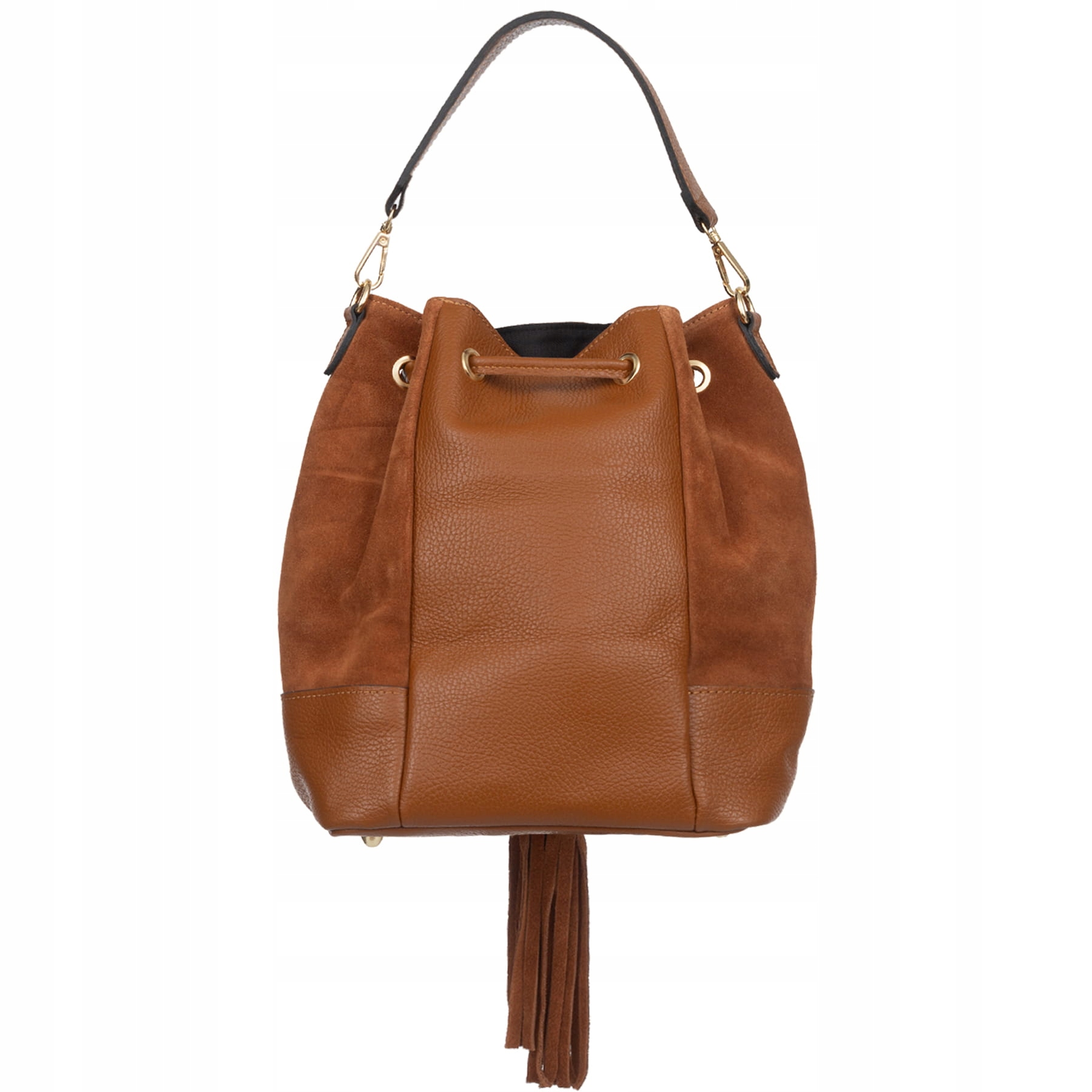 VERA PELLE torebka damska zamszowa kuferek z paskiem CZARNA Wielkość mała (nie mieszcząca A4)