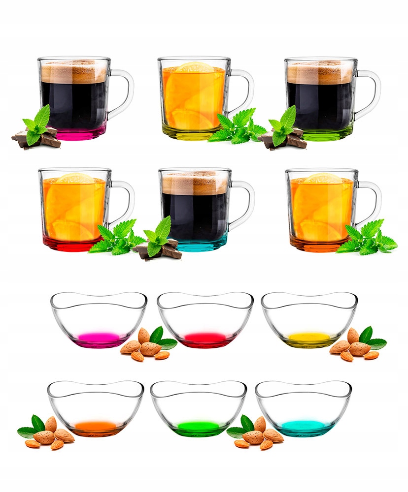 

6x Salaterki Deserowe 6 x Kubki Kolorowe Dna