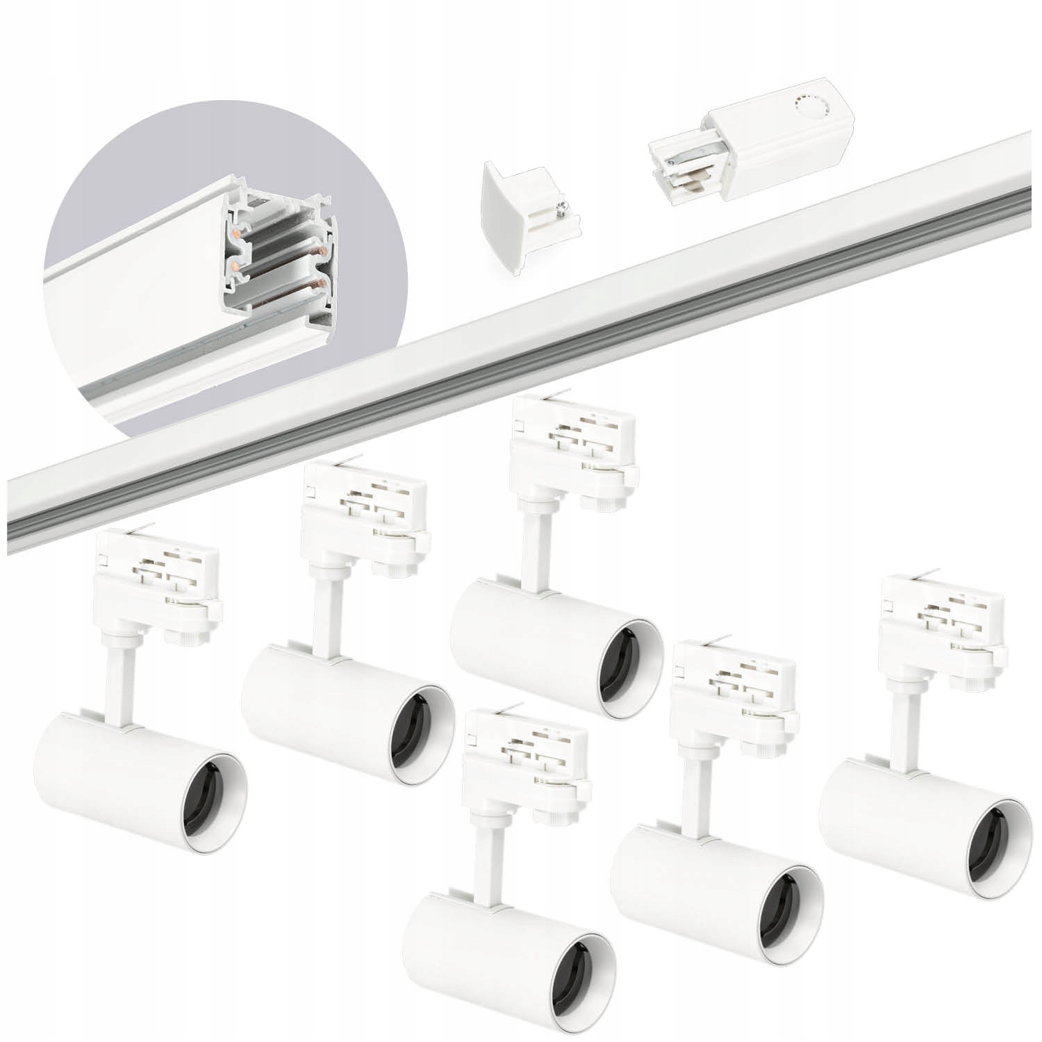 3-fázový koľajnicový set 2 m, 6 x lampa biela, kompletný set