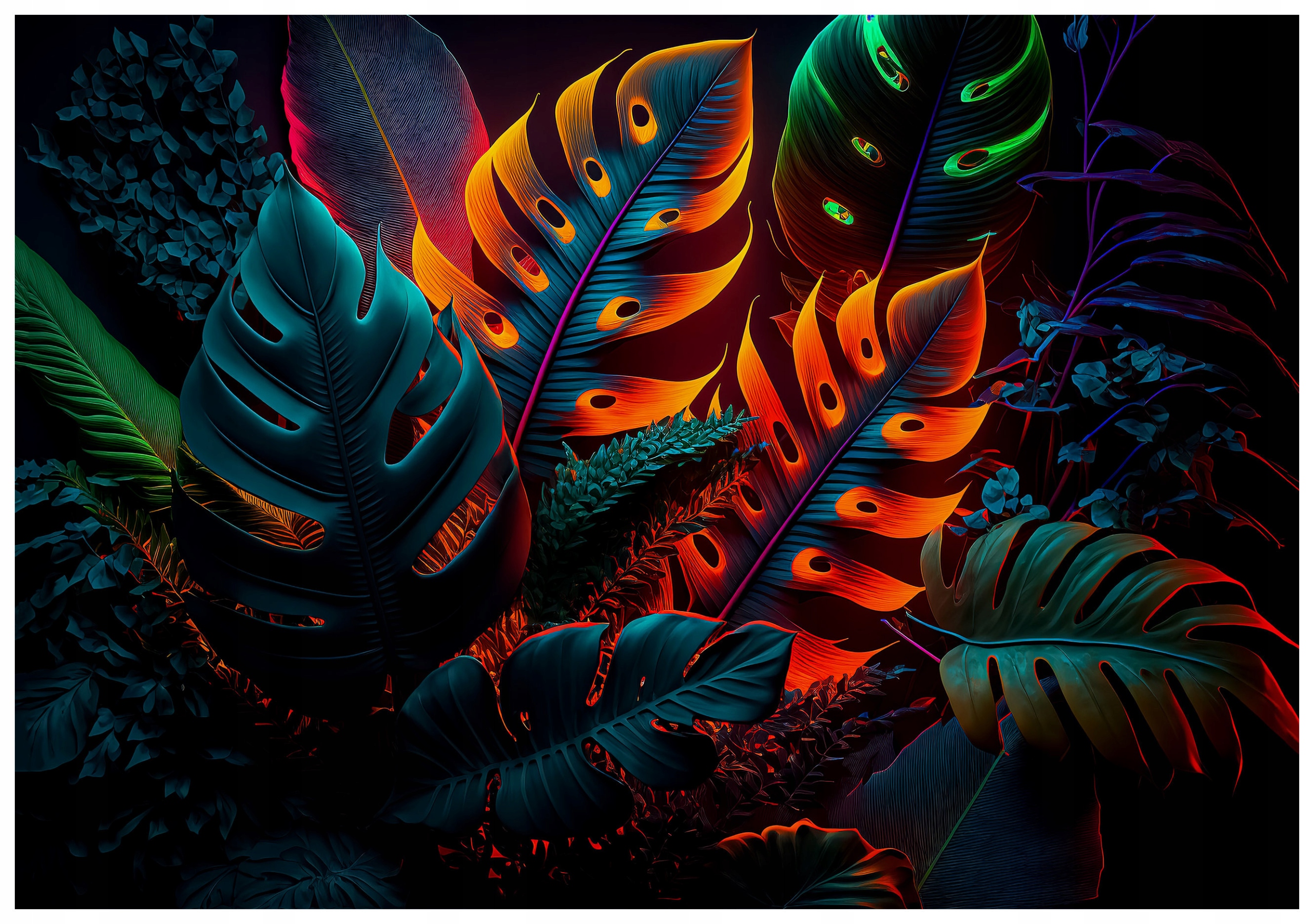 Tapeta Neony tropické listy 520x318 vinylová energia kontrast štýl lepidlo