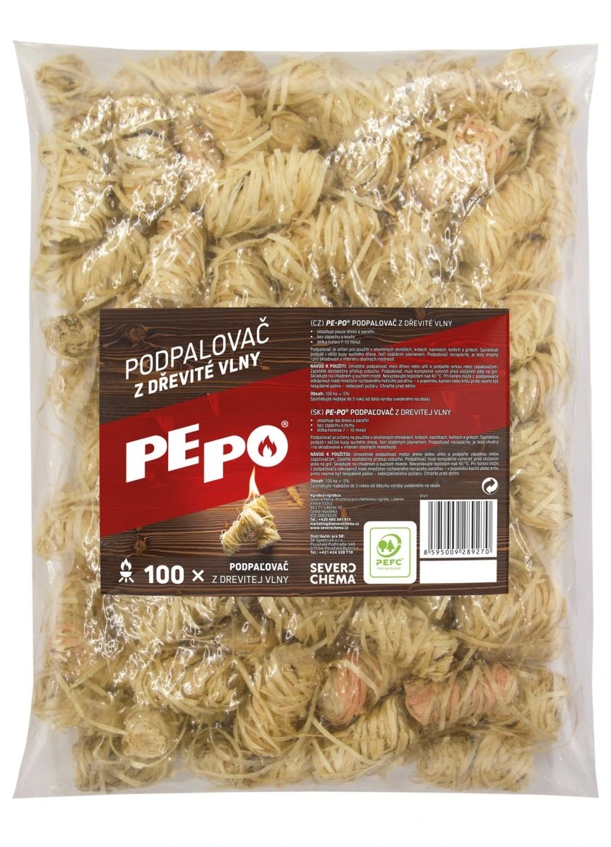 Pe-po podpaľovač z drevitej vlny 100 ks