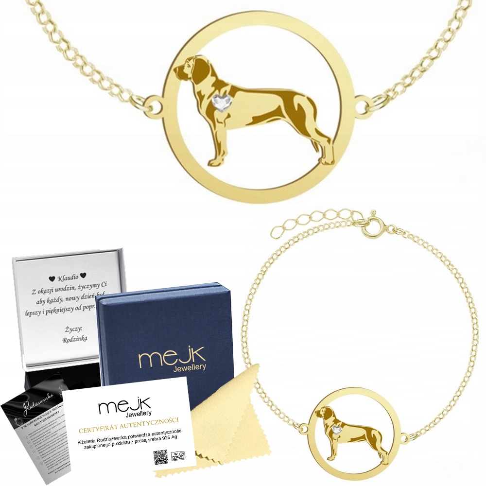 Zlatý náramek se psem Hanoverský sokol 925 Šperky Gravírování Bonus