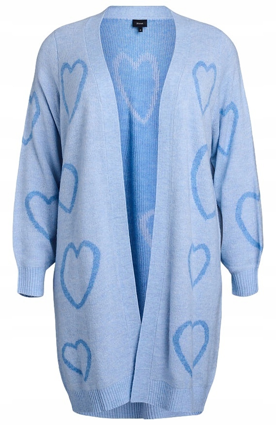 Plus Size Zizzi Dlouhý Svetr Kardigan Modrý Srdce 410D 60