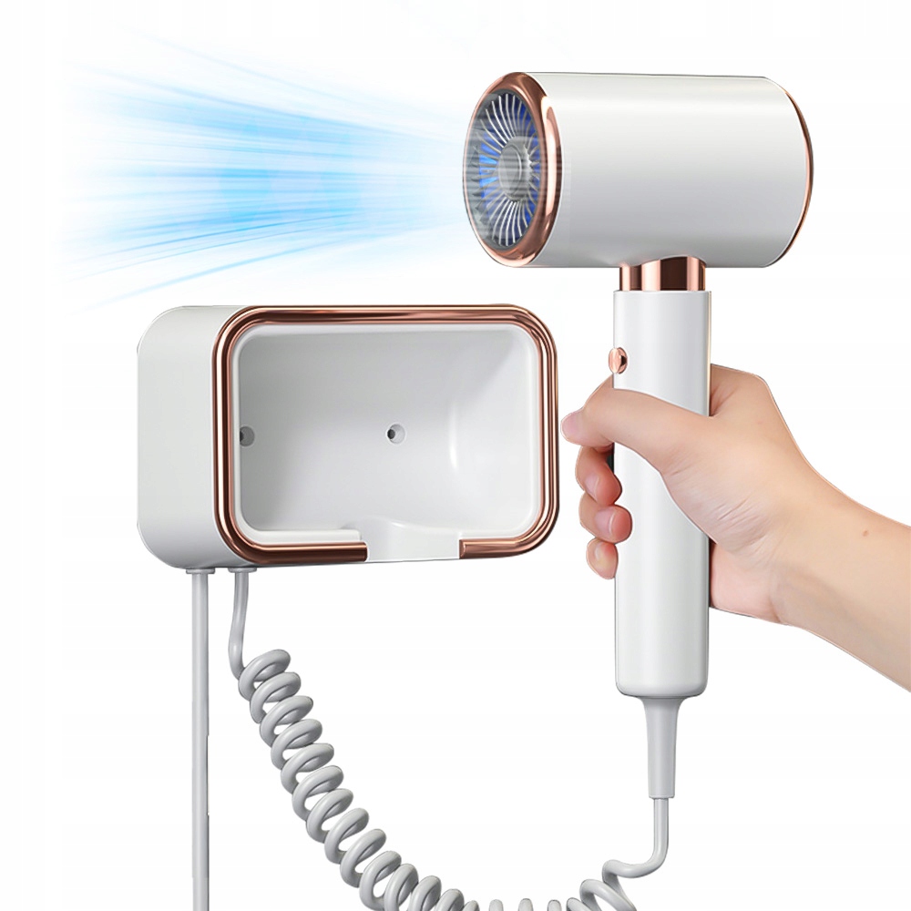 Hotelový nástěnný sušák na vlasy s rukojetí a výkonem 2000 W P2, bílý