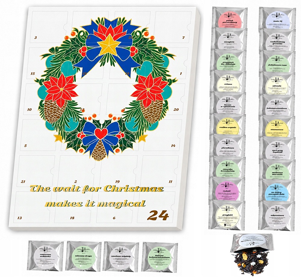Adventní Kalendář 2026 24 příchutí listových čajů 520 mm x 390 mm x 17 mm