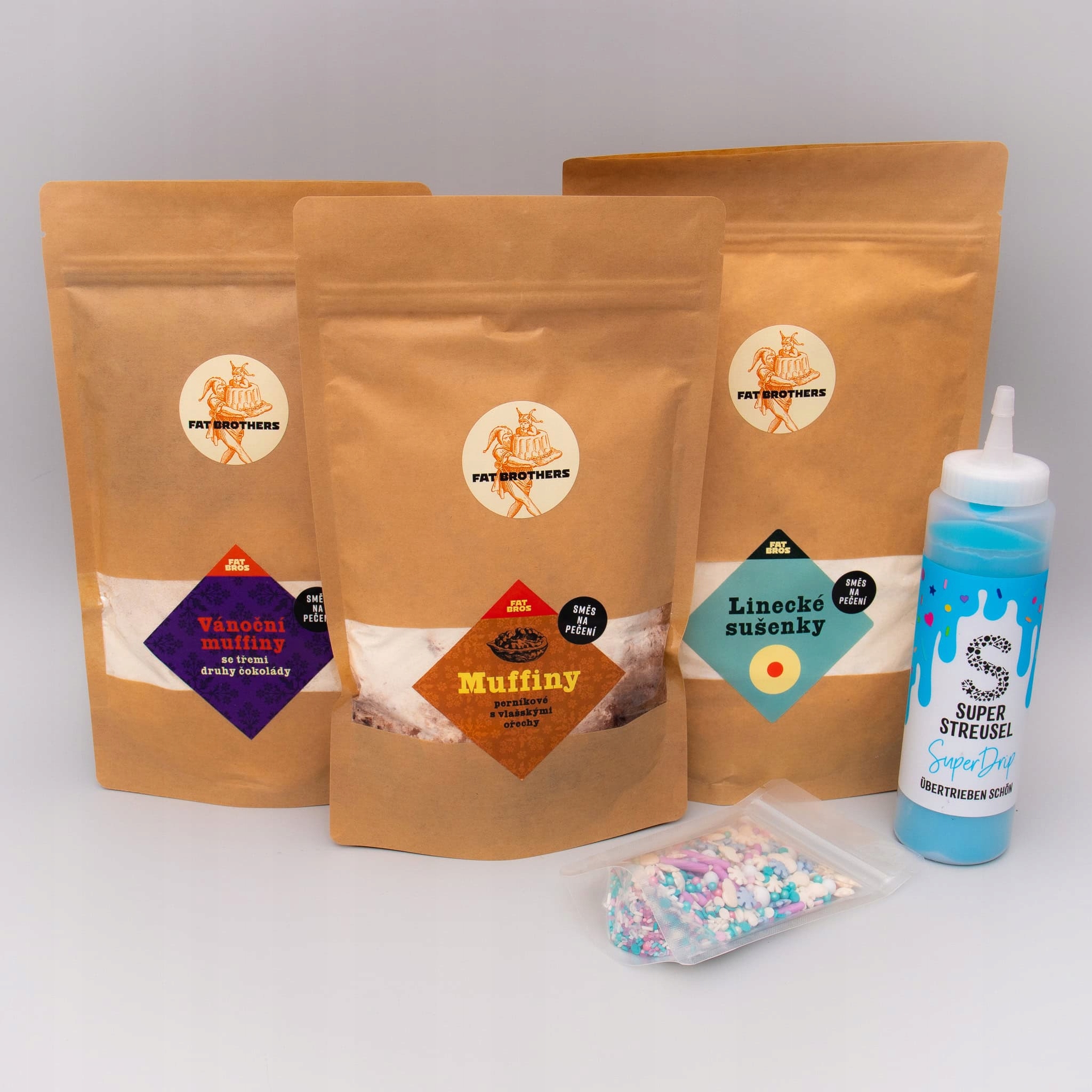 Levně Vánoční sada – muffiny a linecké, posyp a poleva – směsi na pečení