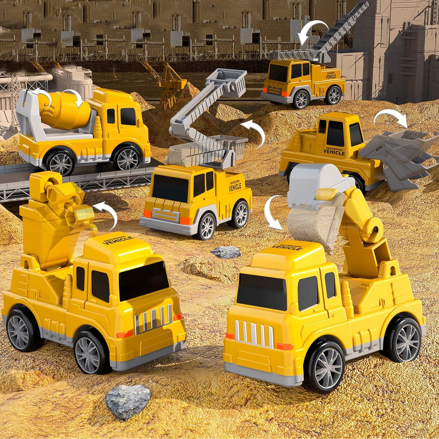 CIĘŻARÓWKA LAWETA POMOC DROGOWA AUTA ZESTAW 6 AUT KOPARKA BETONIARKA 7W1 Rodzaj pojazdu zestawy