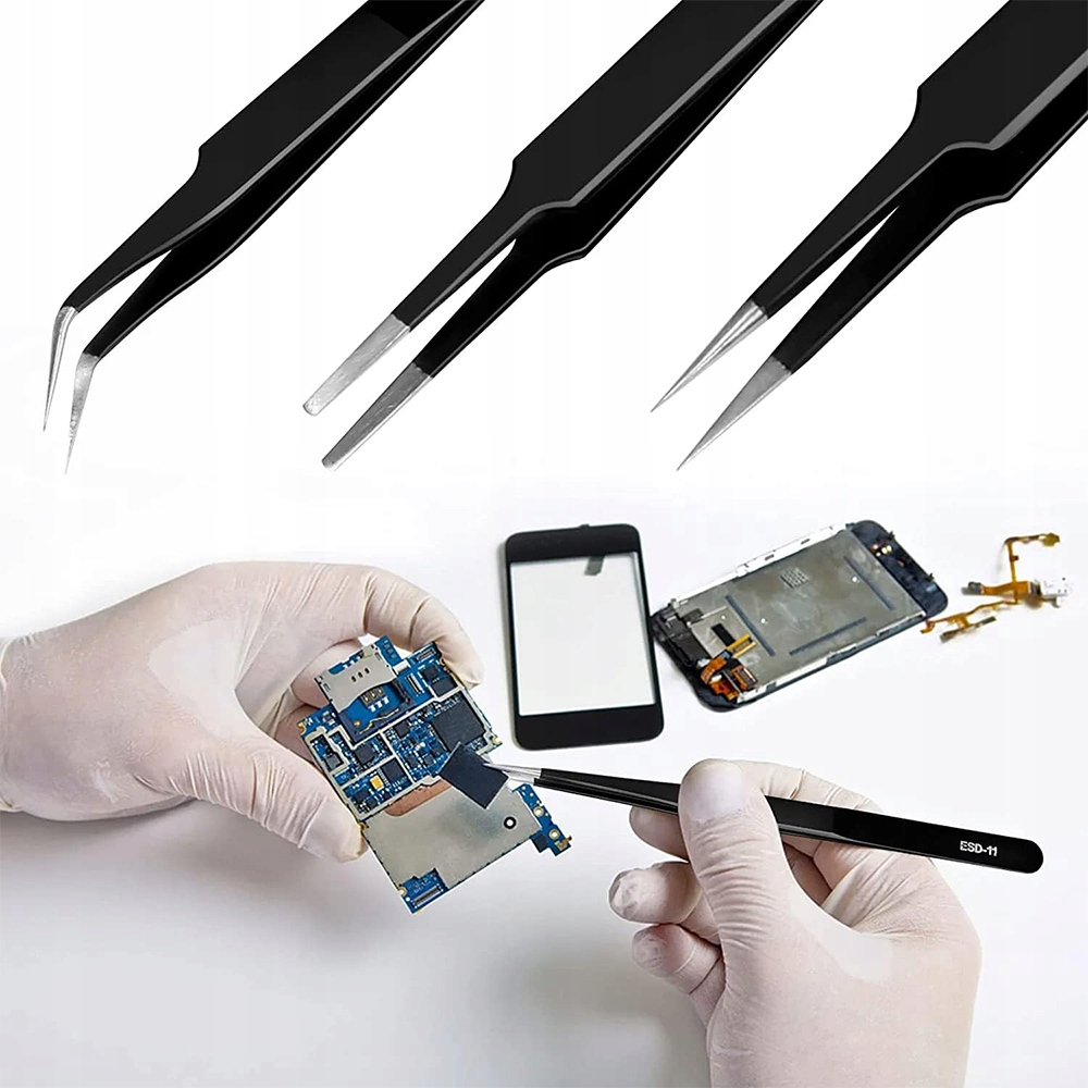 ZESTAW UNIWERSALNYCH PĘSET PINCET PRECYZYJNYCH METALOWYCH 6 szt + POKROWIEC Stan opakowania oryginalne