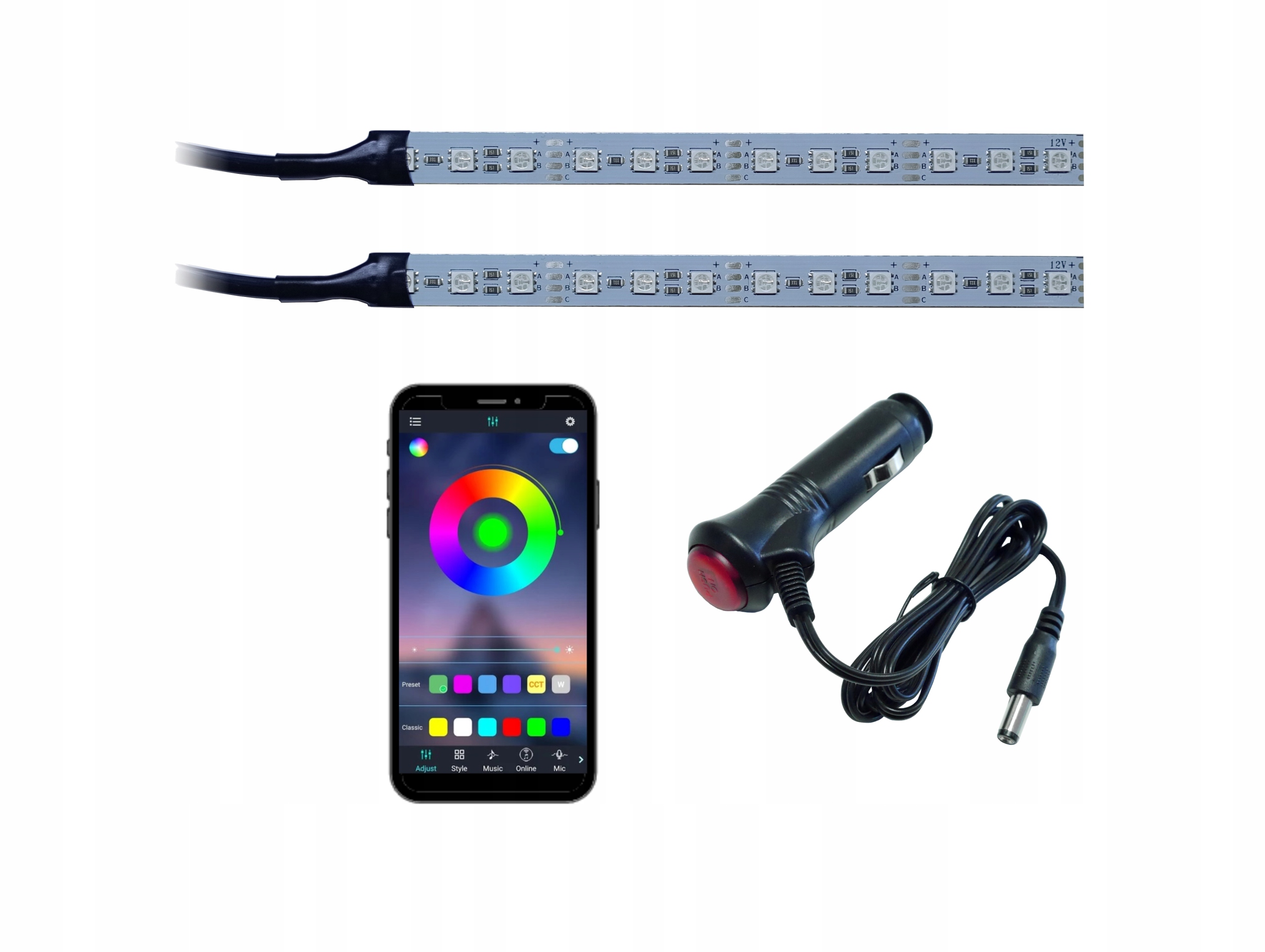 Подсветка салона автомобиля RGB 2X12LED BLUETOOTH