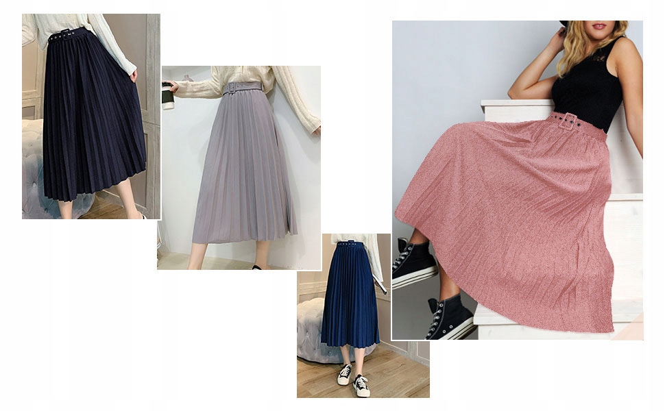 DŁUGA kobieca PLISOWANA SPÓDNICA MIDI kolory Wzór dominujący bez wzoru