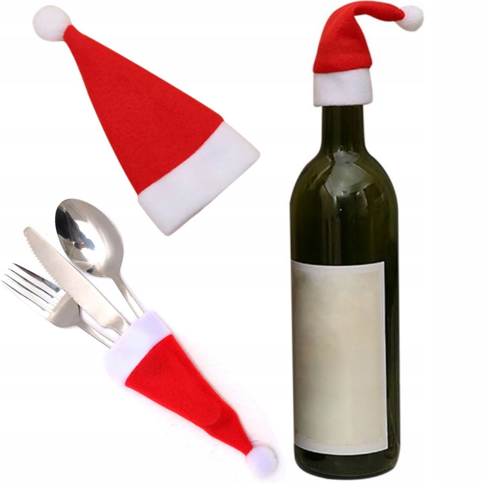 

Czapka Mikołaja na butelkę etui sztućce 5 szt