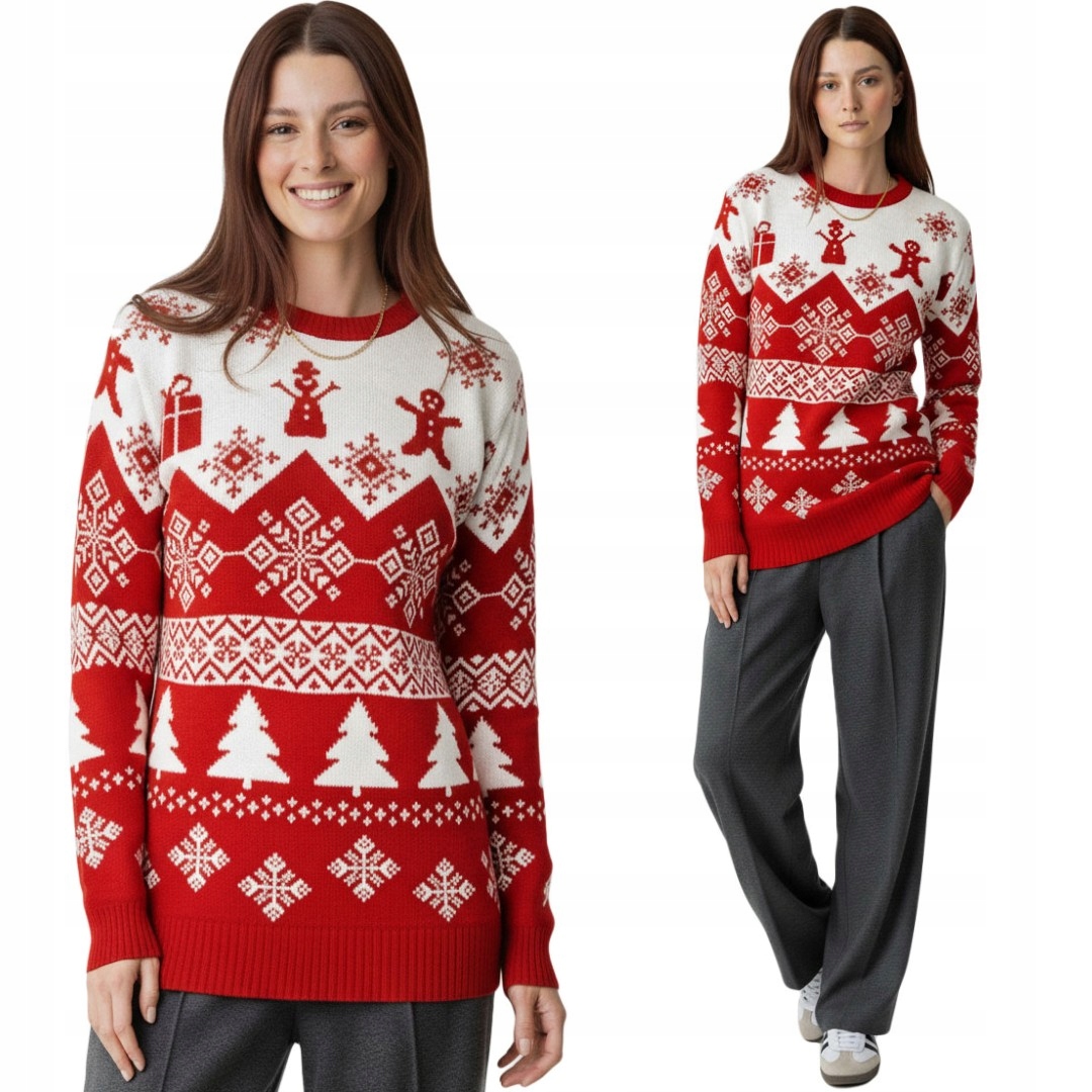 Dámský vánoční svetr červený s bílými perníky, norský, vánoční, XXL