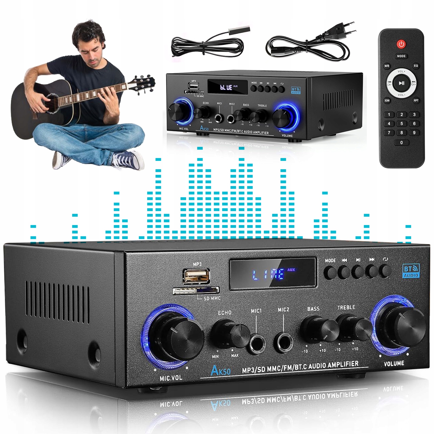 Hifi Stereo Zesilovač 800W Bluetooth 5.0 Mini Audio Přehrávač AK-50