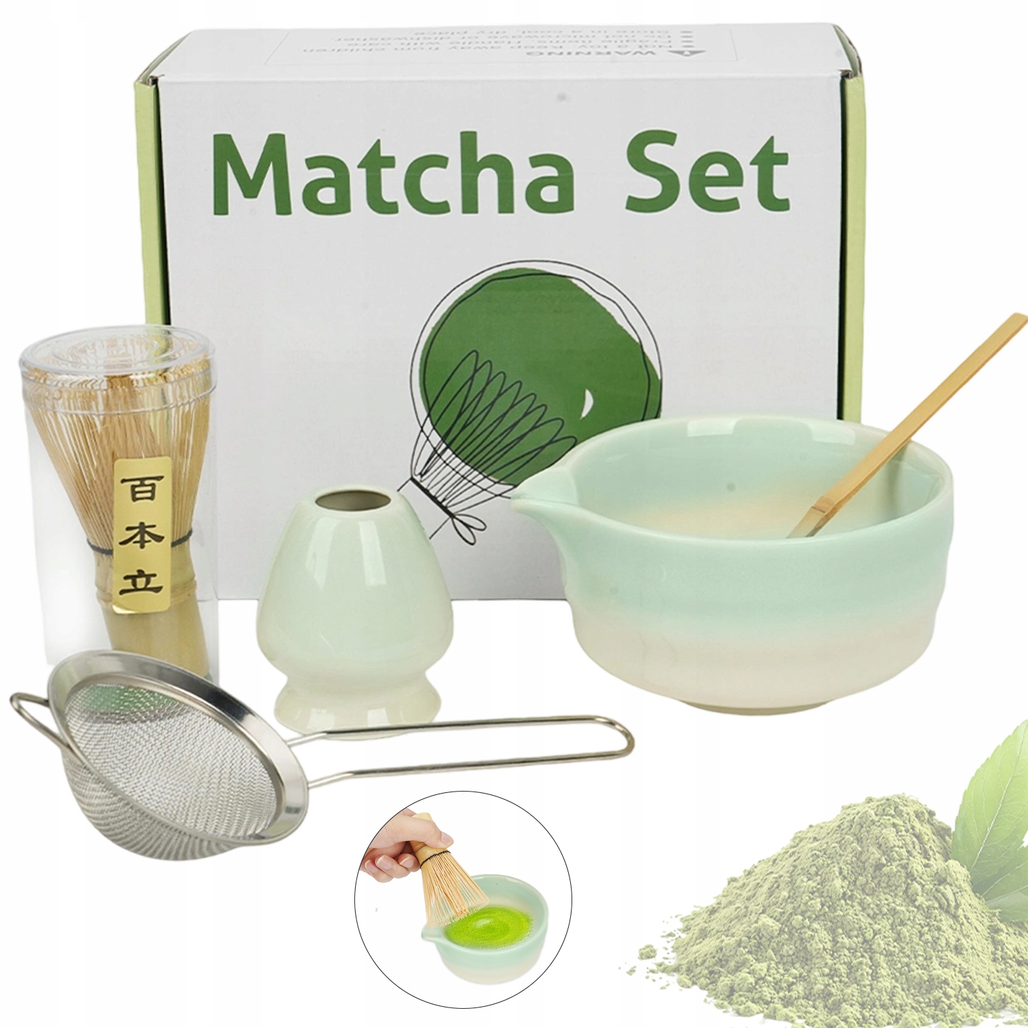 Levně Kompletní Sada Pro Matchu 4 Prvky Keramika Bambus Ideální Jako Dárek