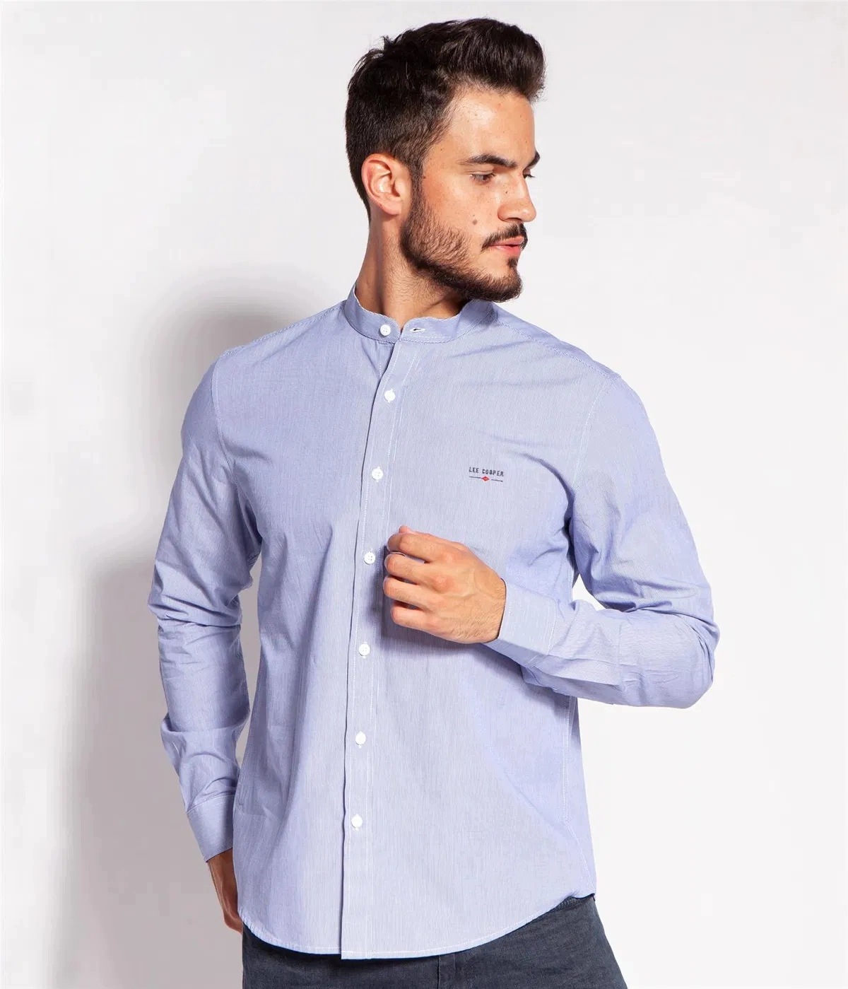 Pánská pruhovaná košile Lee Cooper Hugo 2285 Blue velikost M