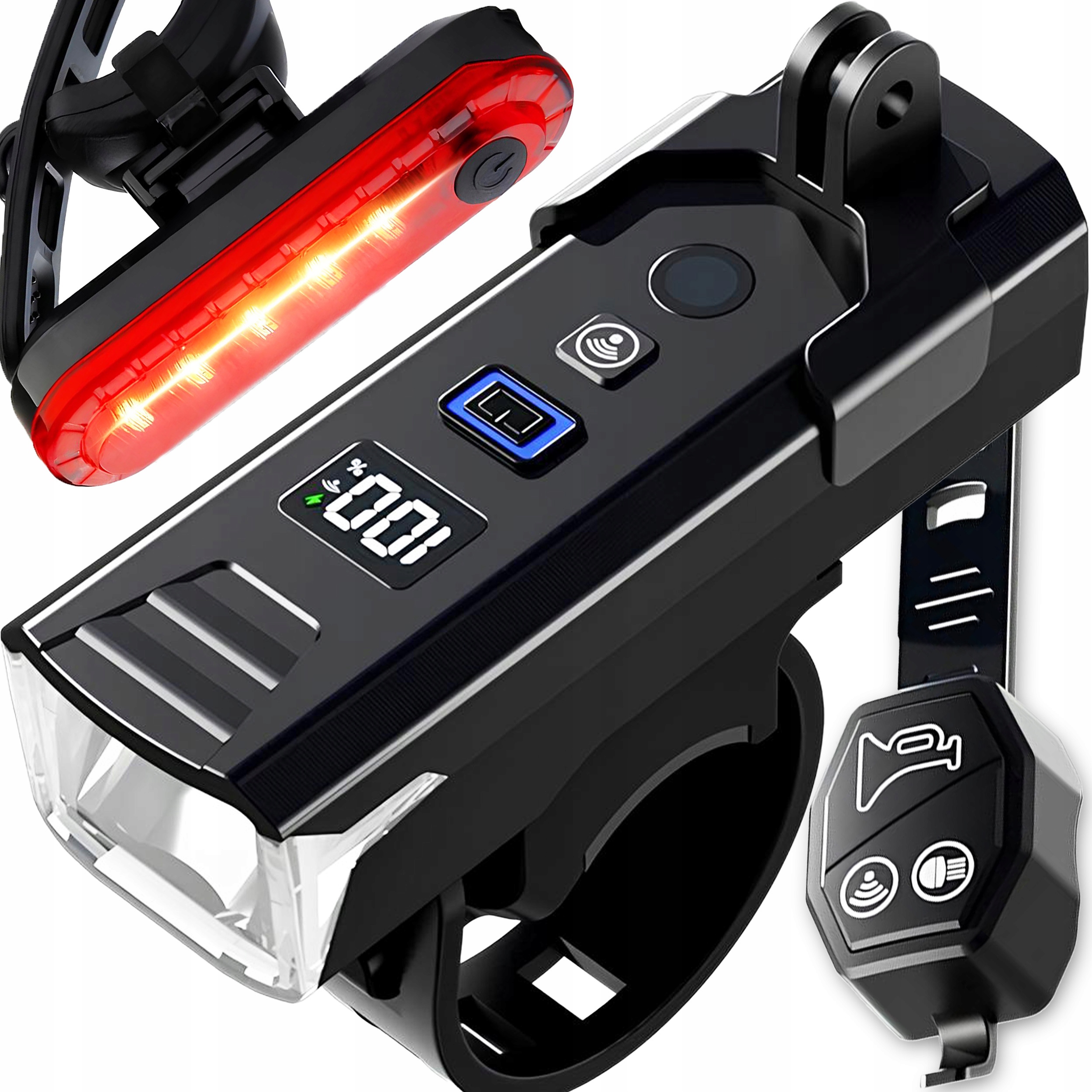 LAMPKA ROWEROWA PRZEDNIA TYLNA PILOT KLAKSON 1200lm 2000mAh DO ROWERU 13H