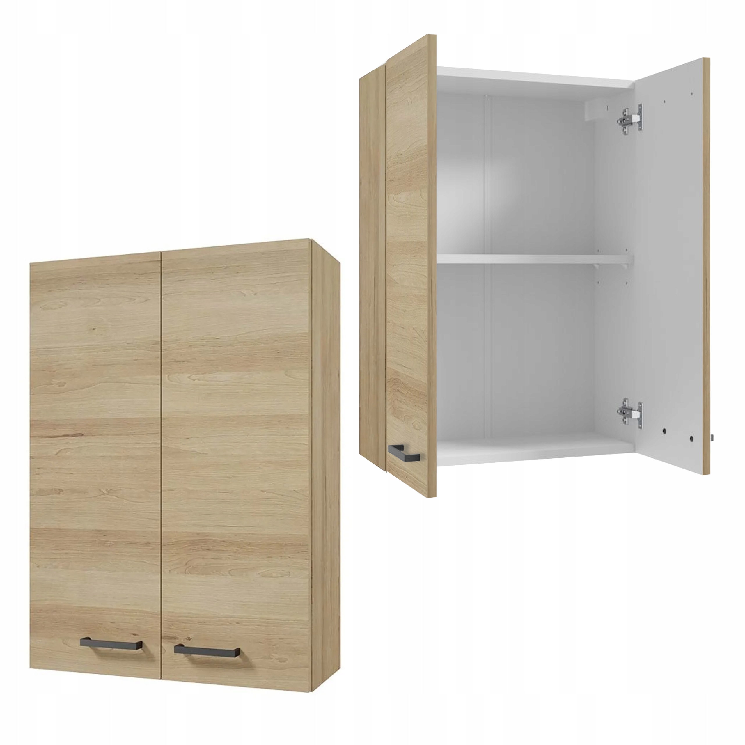 Szafka łazienkowa wisząca Buk 50x71x22 cm 2 Drzwi Czarne Uchwyty Półka