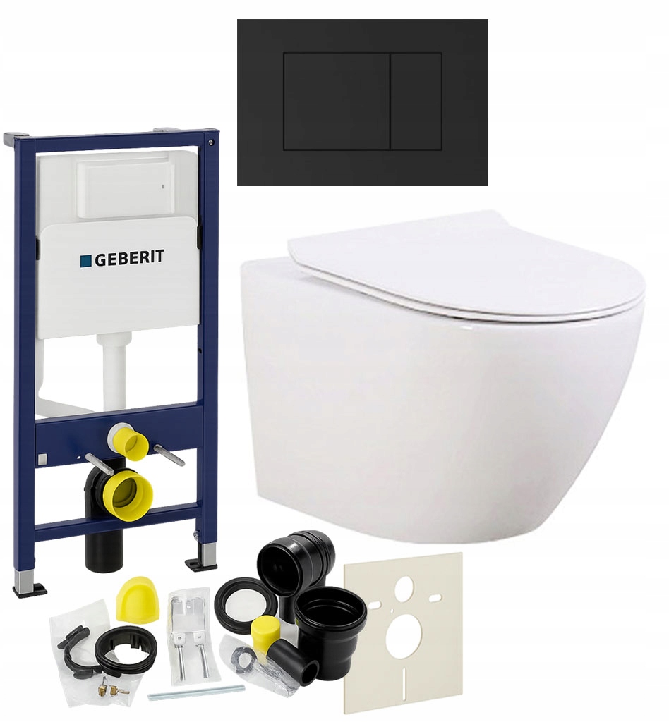 WC POTINKINIS RINKINYS 7W1 GEBERIT RĖMAS + TORNADO SLIM UNITAZAS + MYGTUKAS + DANGTIS