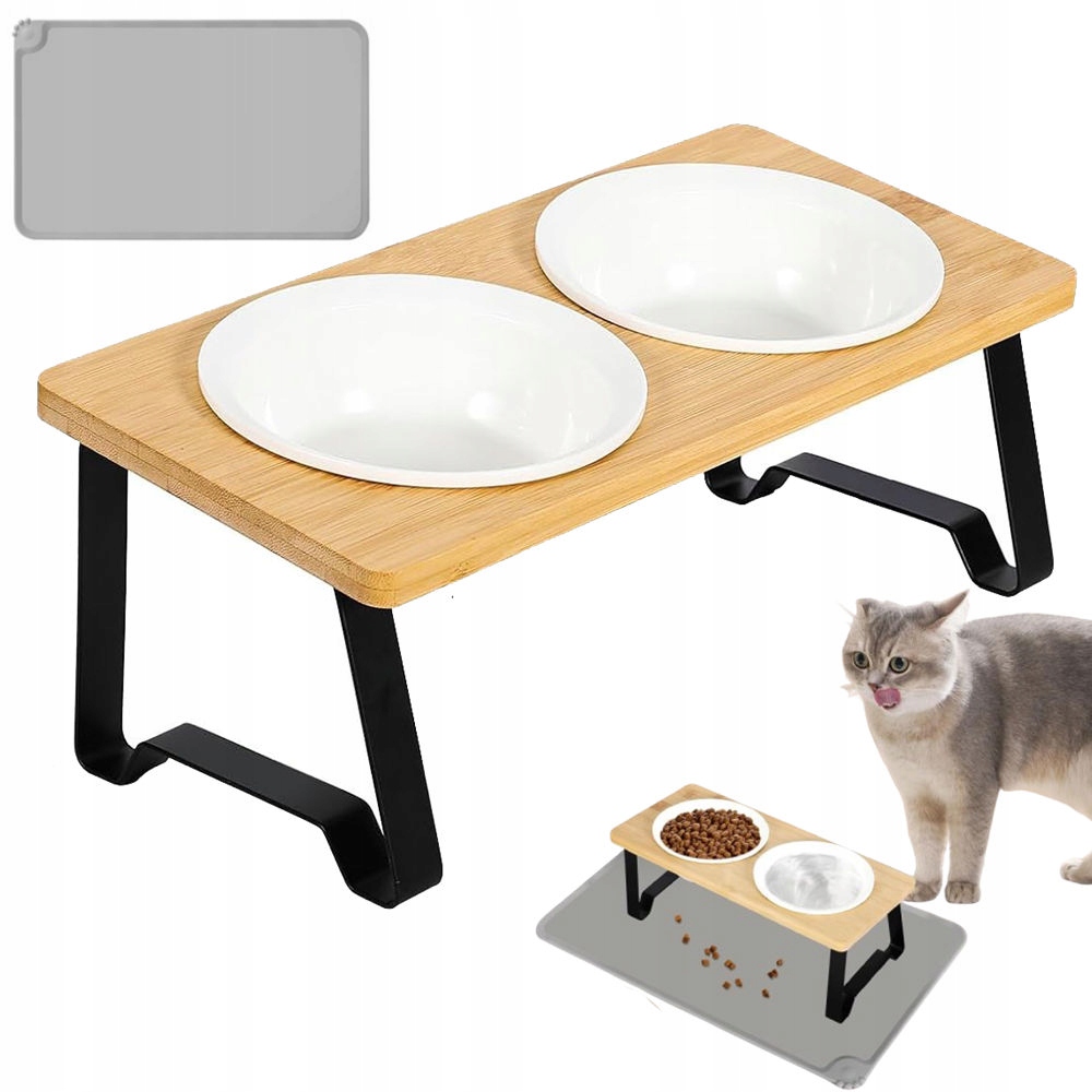 Levně Set 2x350ml Miska Pro Kočky Psa Dvojitá Keramická Na Stojanu Krmivo