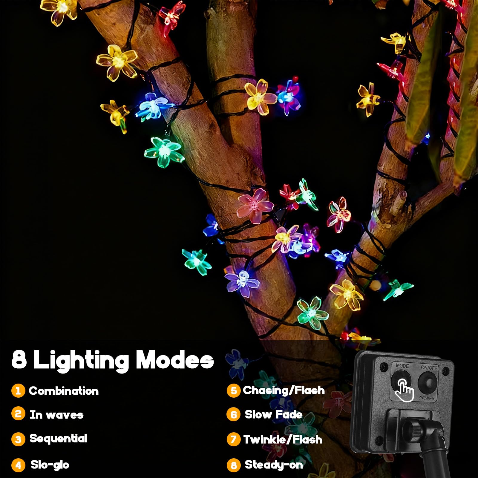 FONYSIEN Solarna Girlanda Ogrodowa 10M 100LED Wodoodporna Kwiaty 8 Trybów — miniatura 5