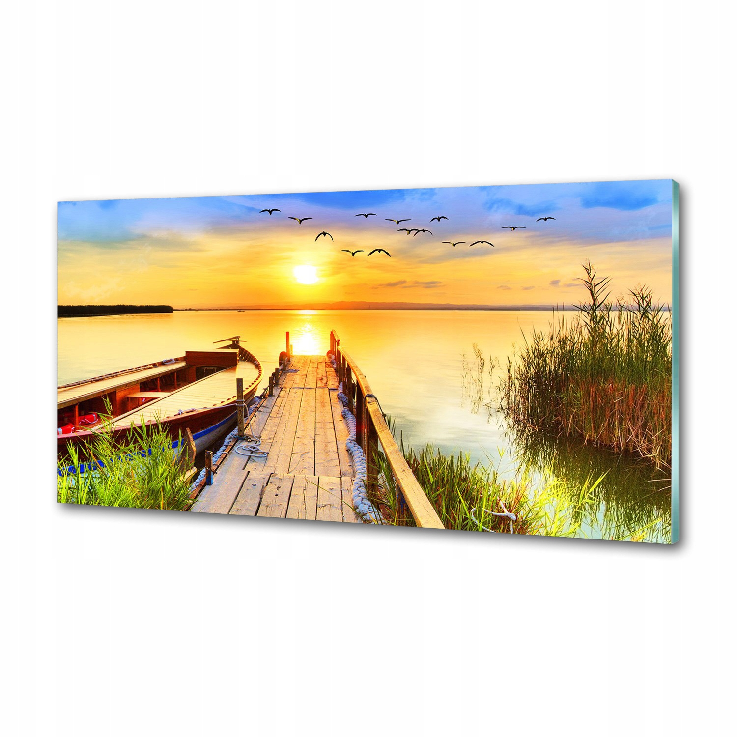 Panel dekor sklo Loďka a mólo 120x60 cm Lepidlo