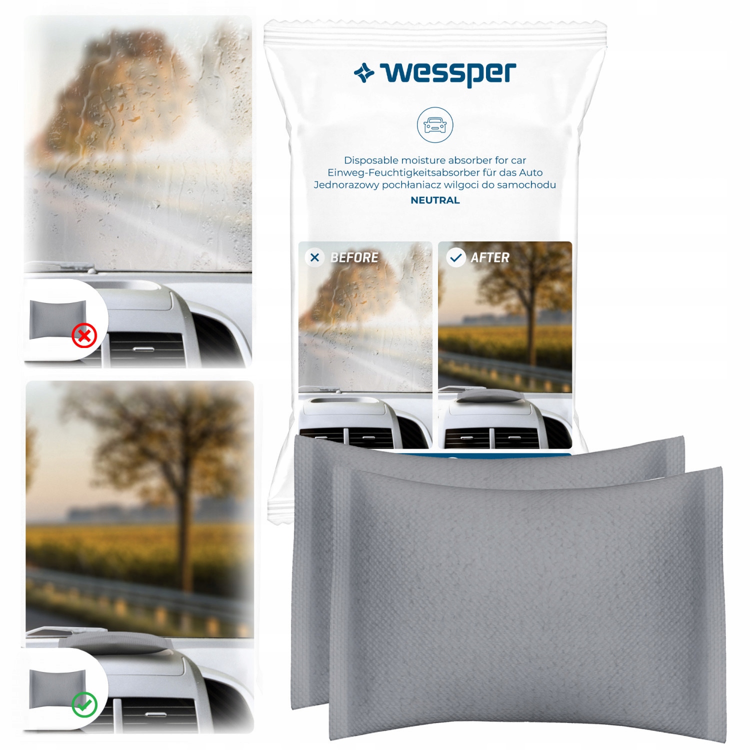 2x POCHŁANIACZ WILGOCI DO AUTA JEDNORAZOWY 250G