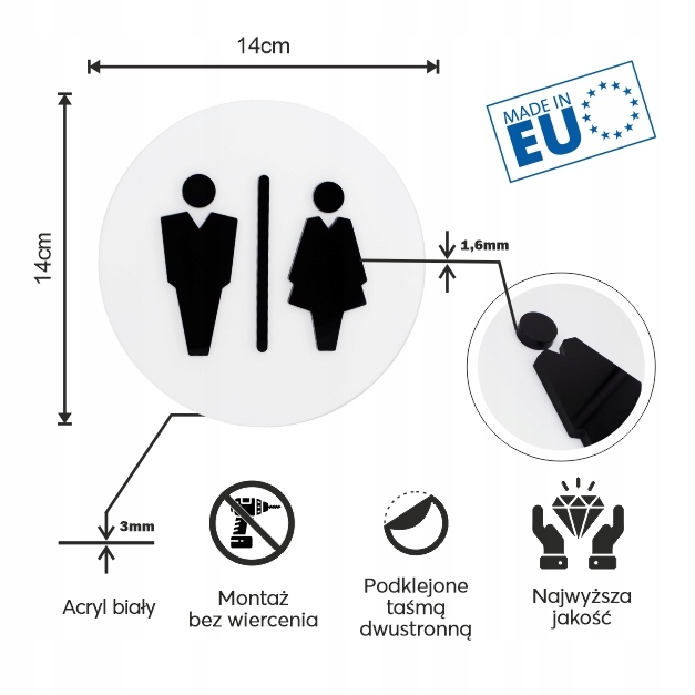TABLICZKA TOALETA WC PIKTOGRAM DAMSKO MĘSKA NA DRZWI KOEDUKACYJNA AKRYGLAS Kod producenta 5908283582822