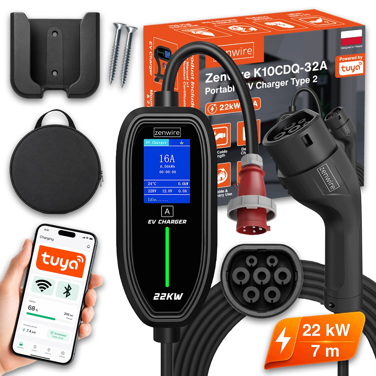 Nabíjačka pre elektrické automobily Ev Wallbox 22 kW 32A Typ2 WiFi 7 m