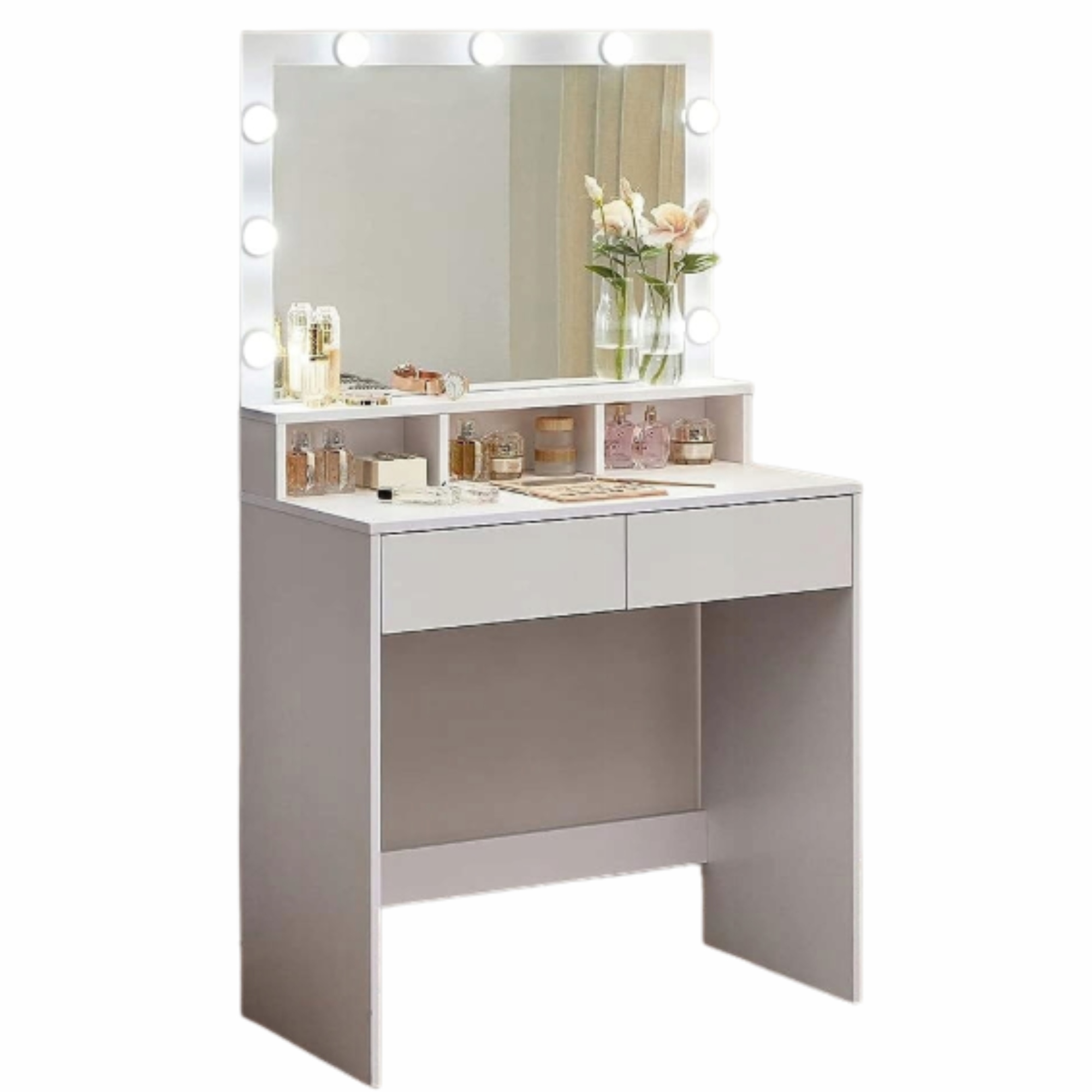 Štýlová toaletka do spálne v škandinávskom štýle s Led zrkadlom, biela