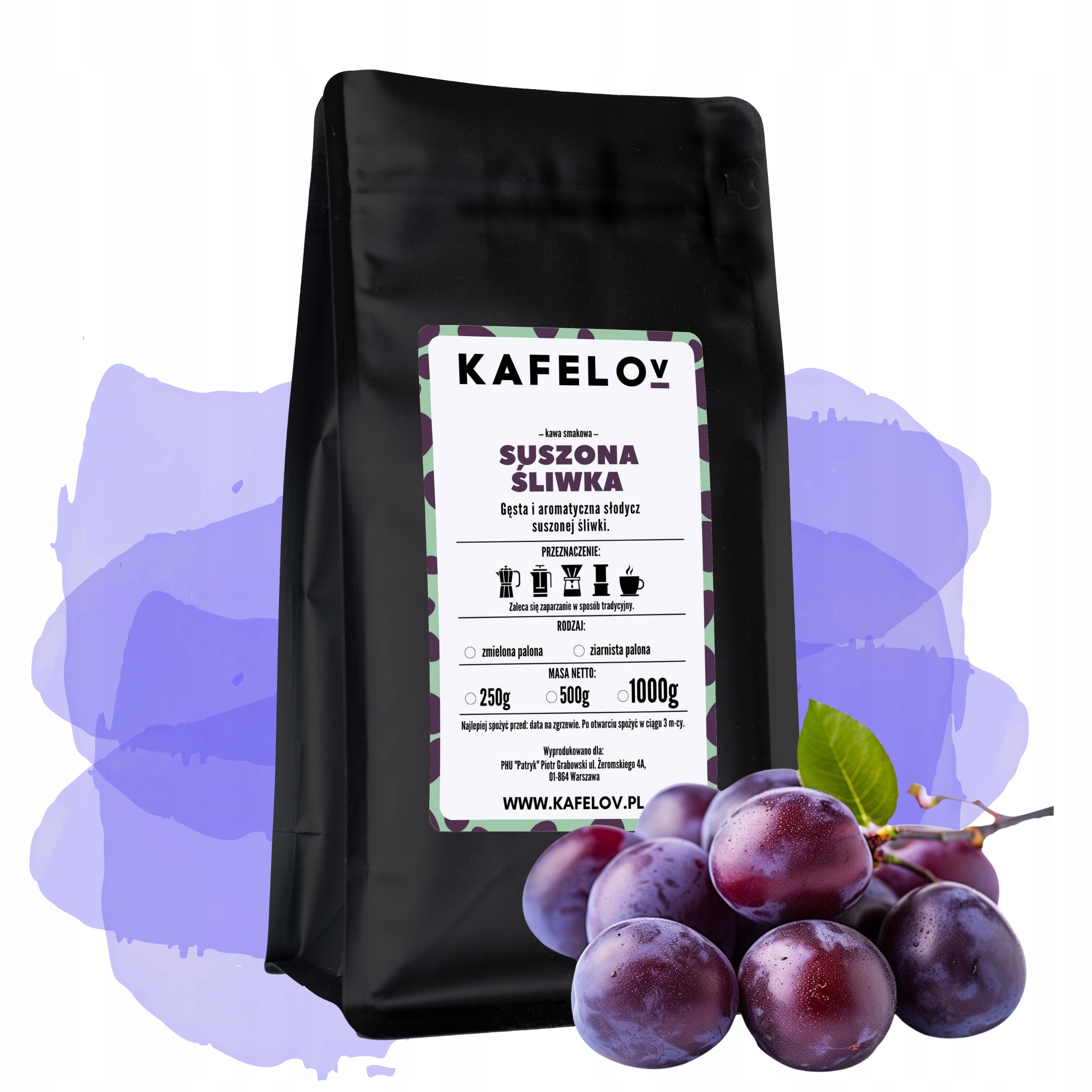 Levně Káva Kafelov příchuť Sušená Švestka 1000 g mletá