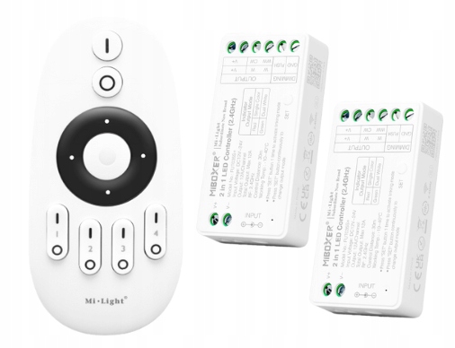 Led zónové ovládání, bílá páska a Cct MiBoxer, 2 ovladače dálkový ovladač