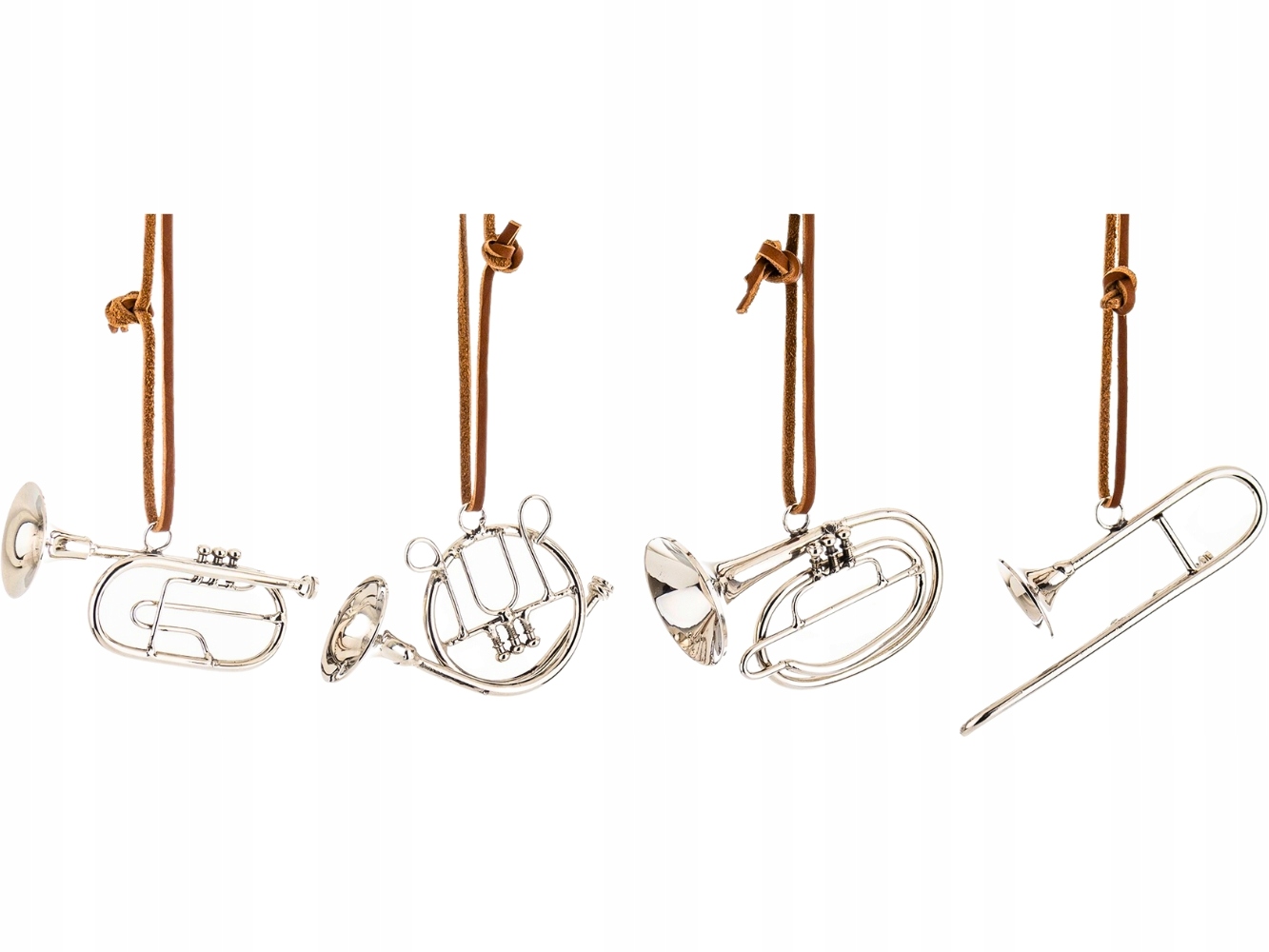 Čtyři Kovové Přívěsky Ozdoby na stromeček Stříbrné Hudební Nástroje