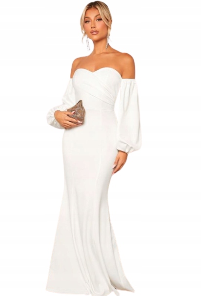 SHEIN SUKNIA ŚLUBNA BIAŁA DO ZIEMI GŁADKA 38 VXF